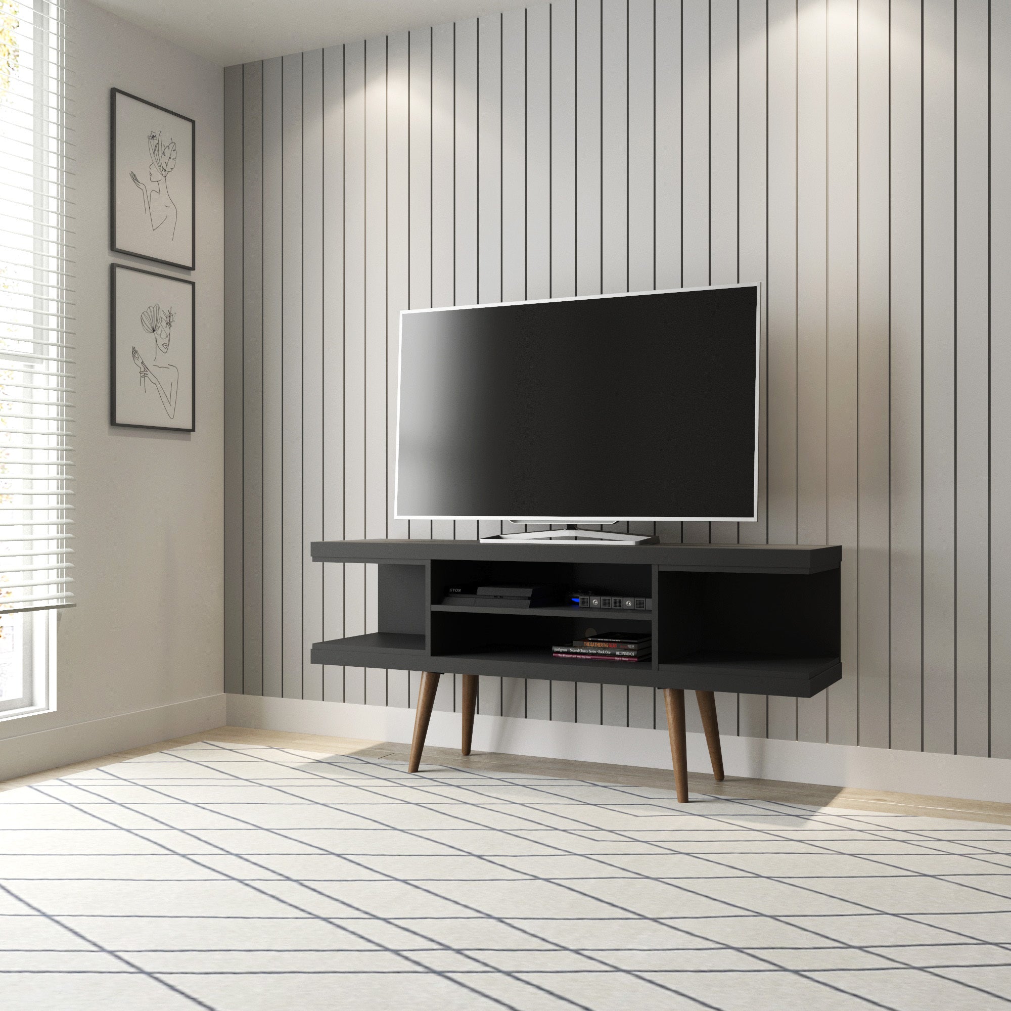Utopia Modern Black Solid Wood TV Stand | MidinMod