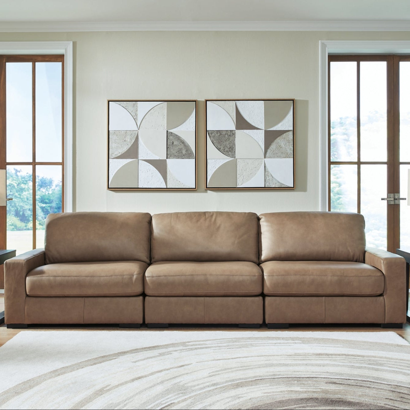 Veronella 3-Piece Brown Leather Modular Sofa | MidinMod