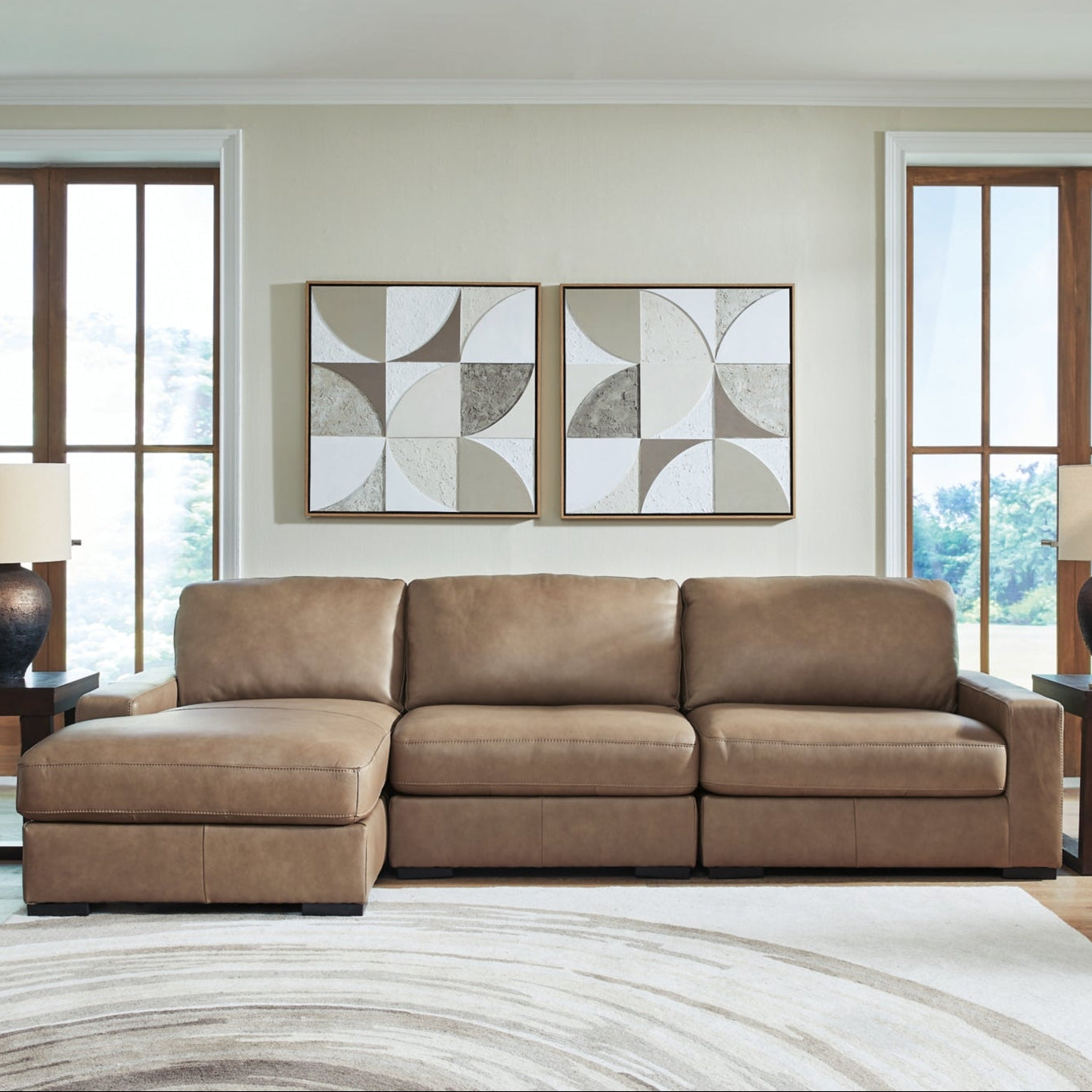 Veronella 3-Piece Brown Leather Modular Sectional with Left Chaise | MidinMod
