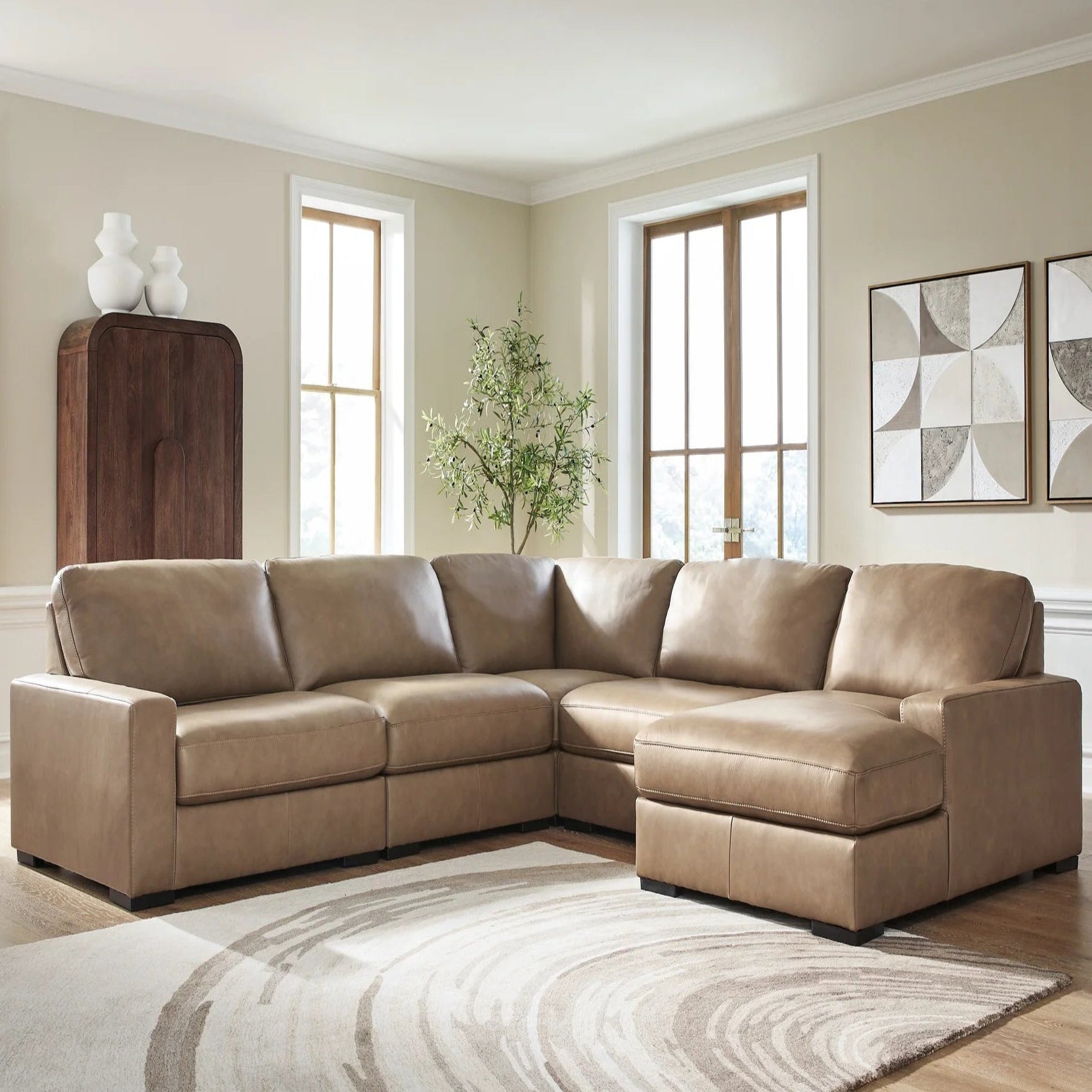 Veronella 4-Piece Sectional with Chaise | Modern Brown Leather Modular Sofa | MidinMod