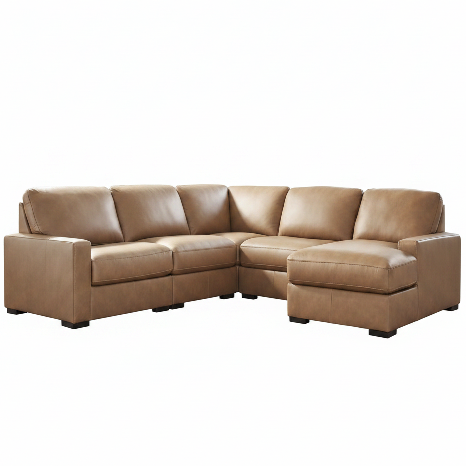 Veronella 4-Piece Sectional with Chaise | Modern Brown Leather Modular Sofa | MidinMod