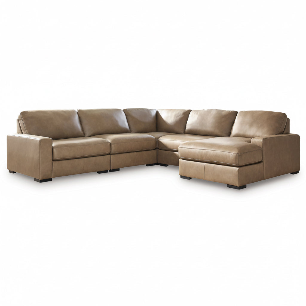 Veronella 5-Piece Sectional with Right Chaise | Brown Modular Leather Sofa | MidinMod
