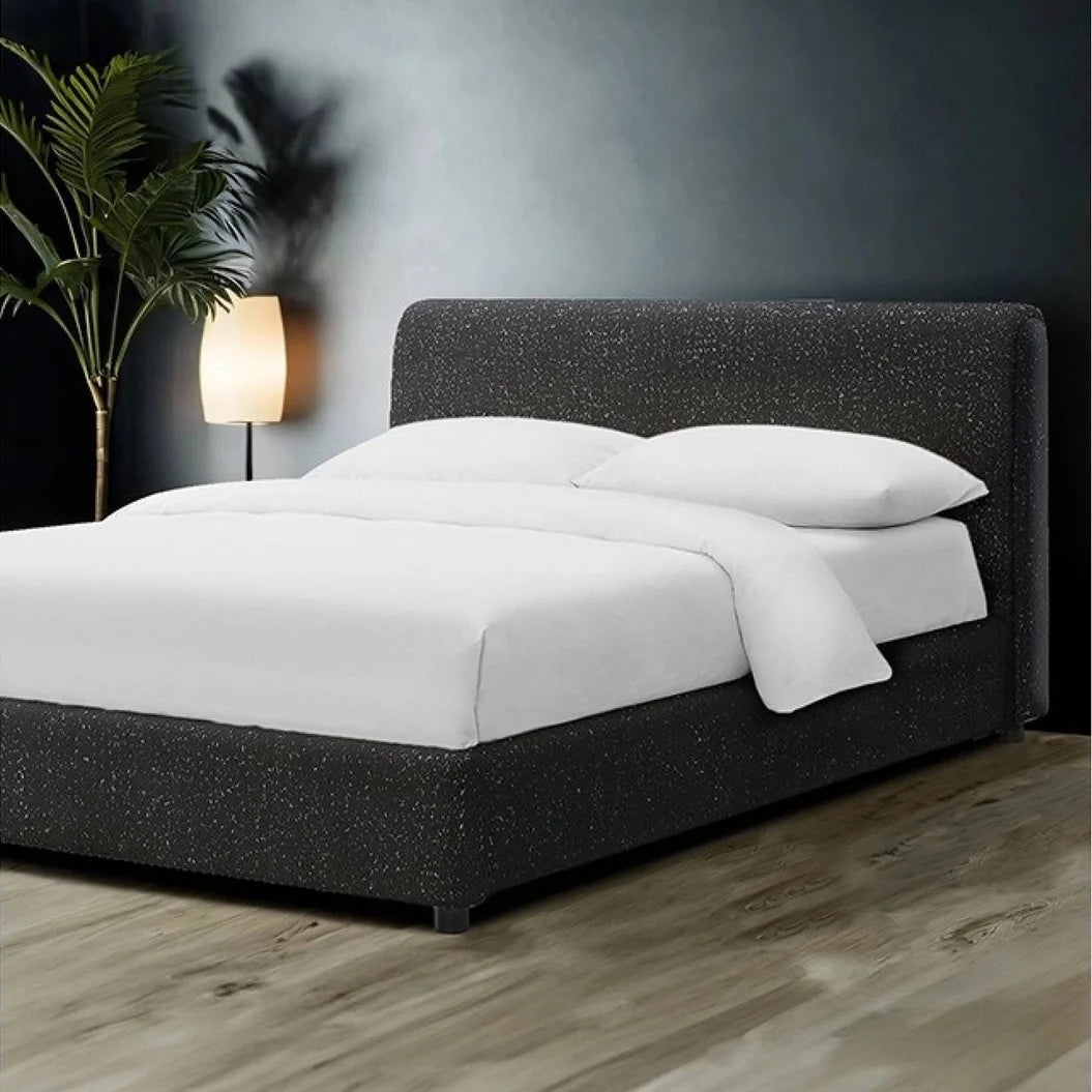 Vertham Black Full Bed | Contemporary Boucle-Chenille Soft Round Edge Bed Frame | MidinMod