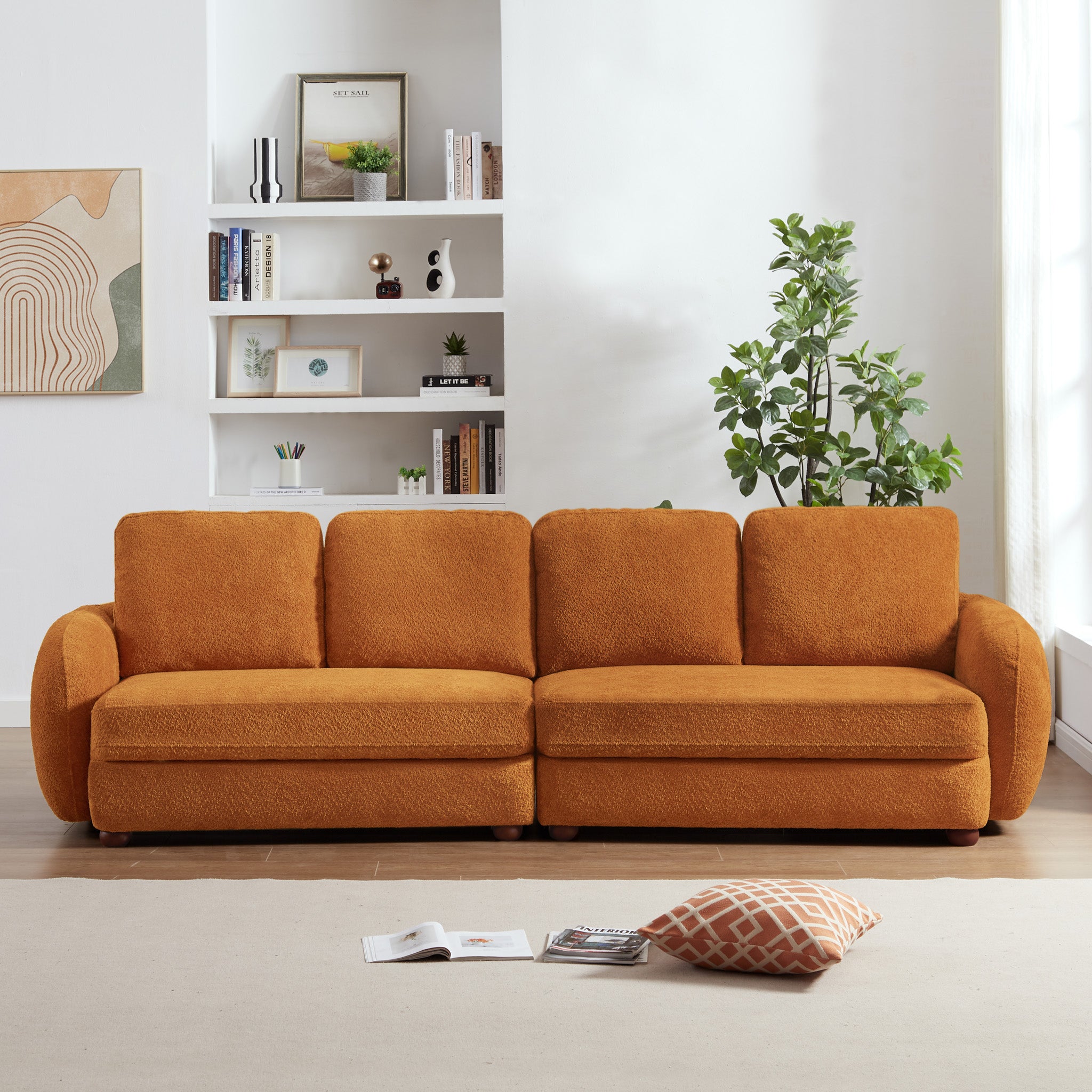 Virgil Burnt Orange Boucle Sofa - MidinMod