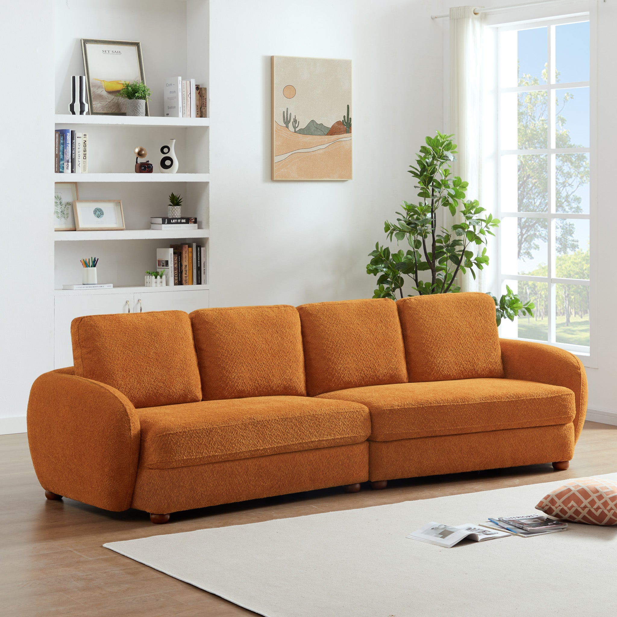 Virgil Burnt Orange Boucle Sofa - MidinMod