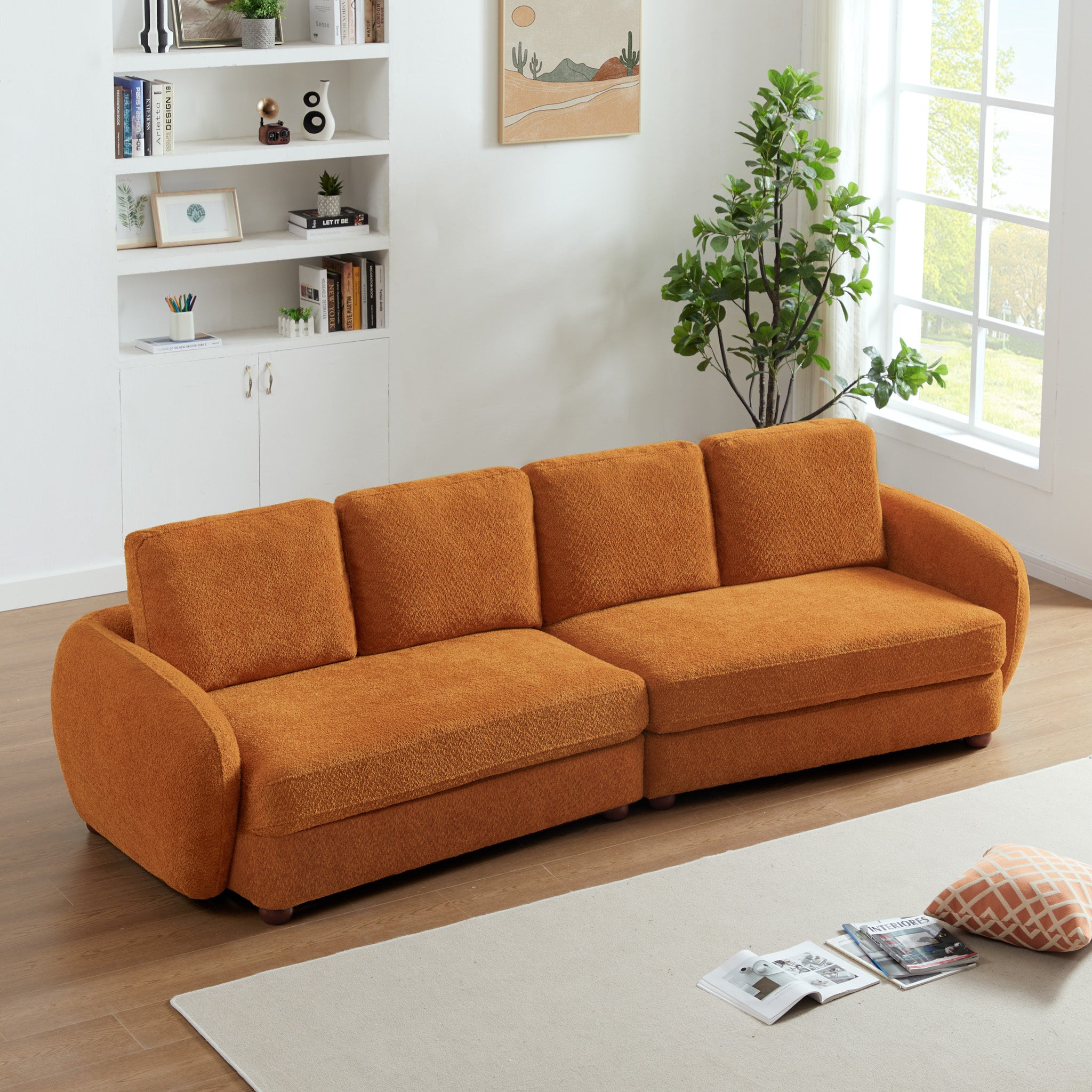 Virgil Burnt Orange Boucle Sofa - MidinMod