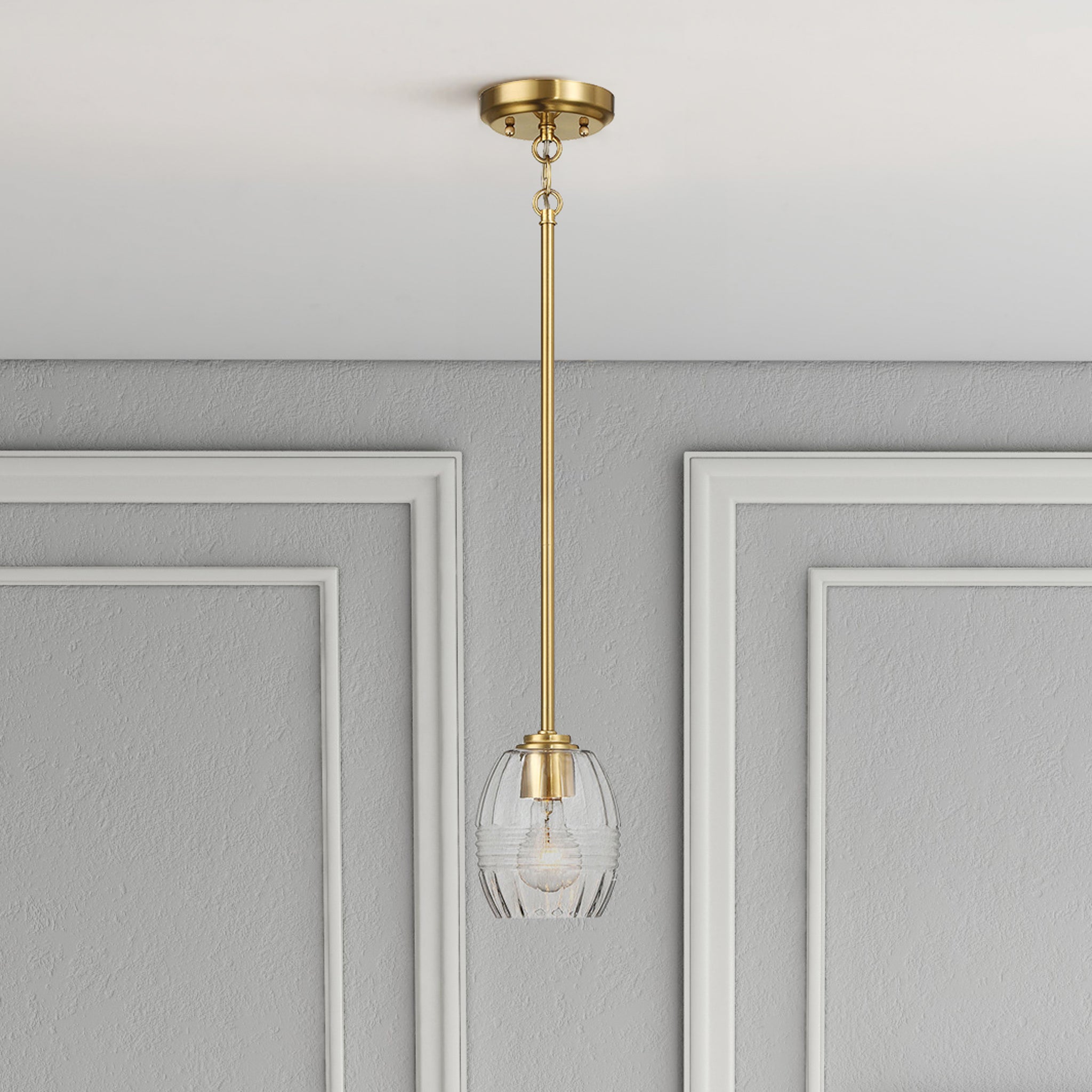 Vista Single Pendant Chain Hanging Light with Clear Glass - Satin Brass - MidinMod