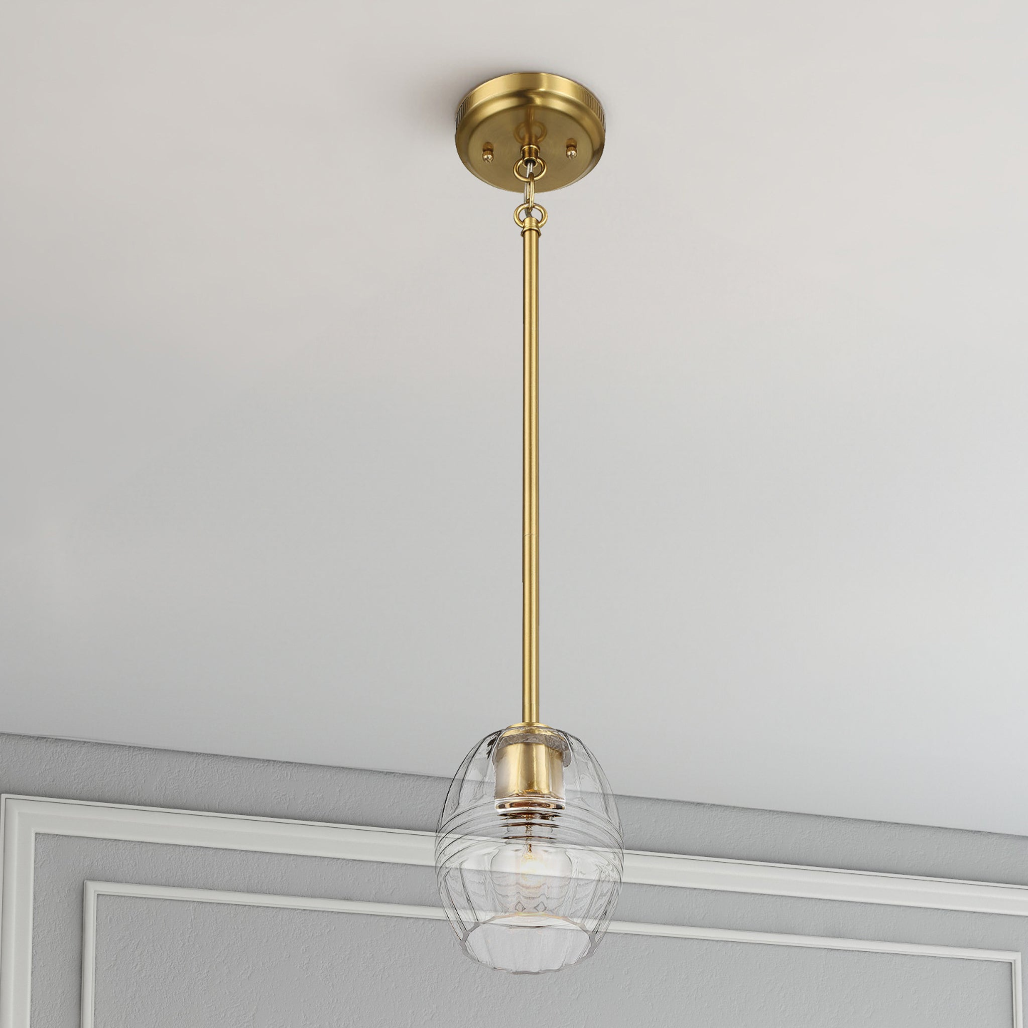 Vista Single Pendant Chain Hanging Light with Clear Glass - Satin Brass - MidinMod