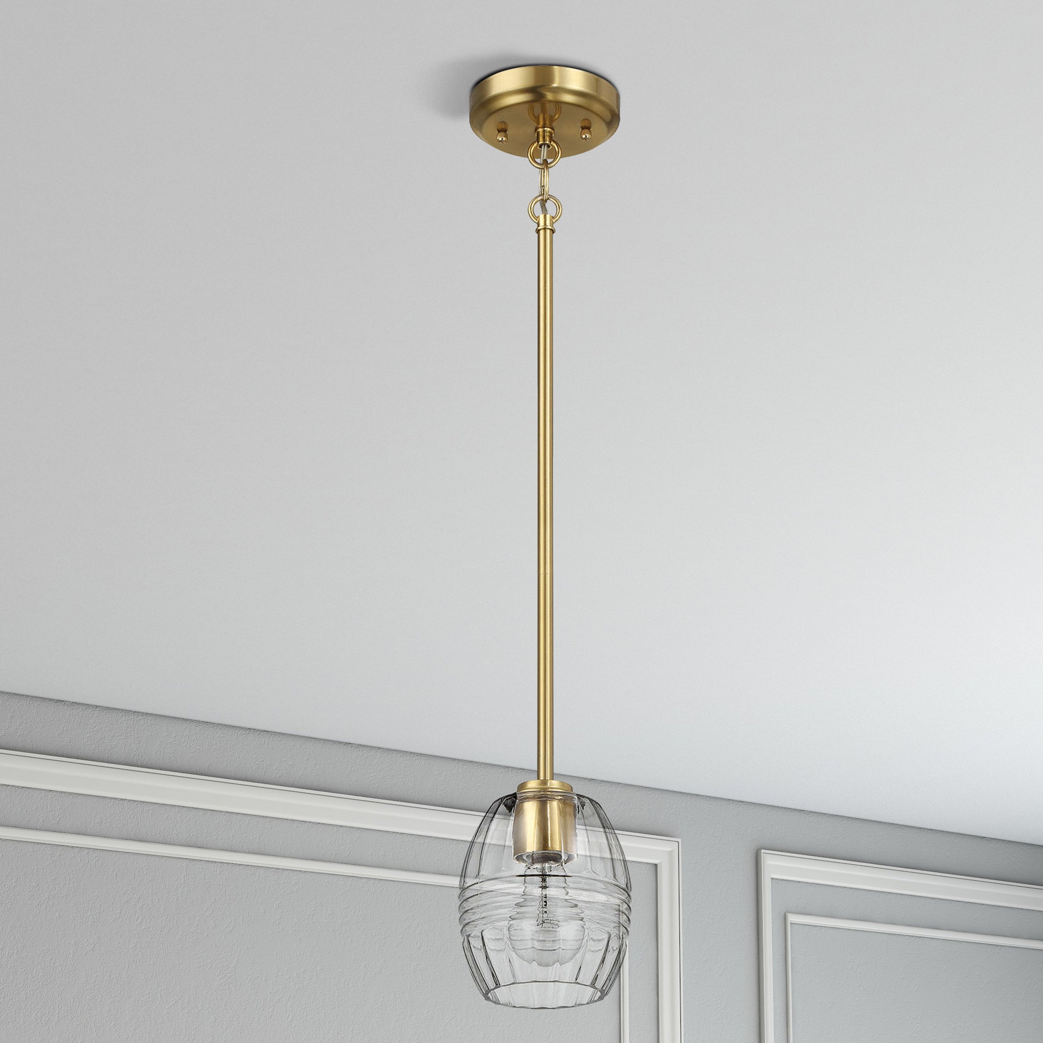 Vista Single Pendant Chain Hanging Light with Clear Glass - Satin Brass - MidinMod