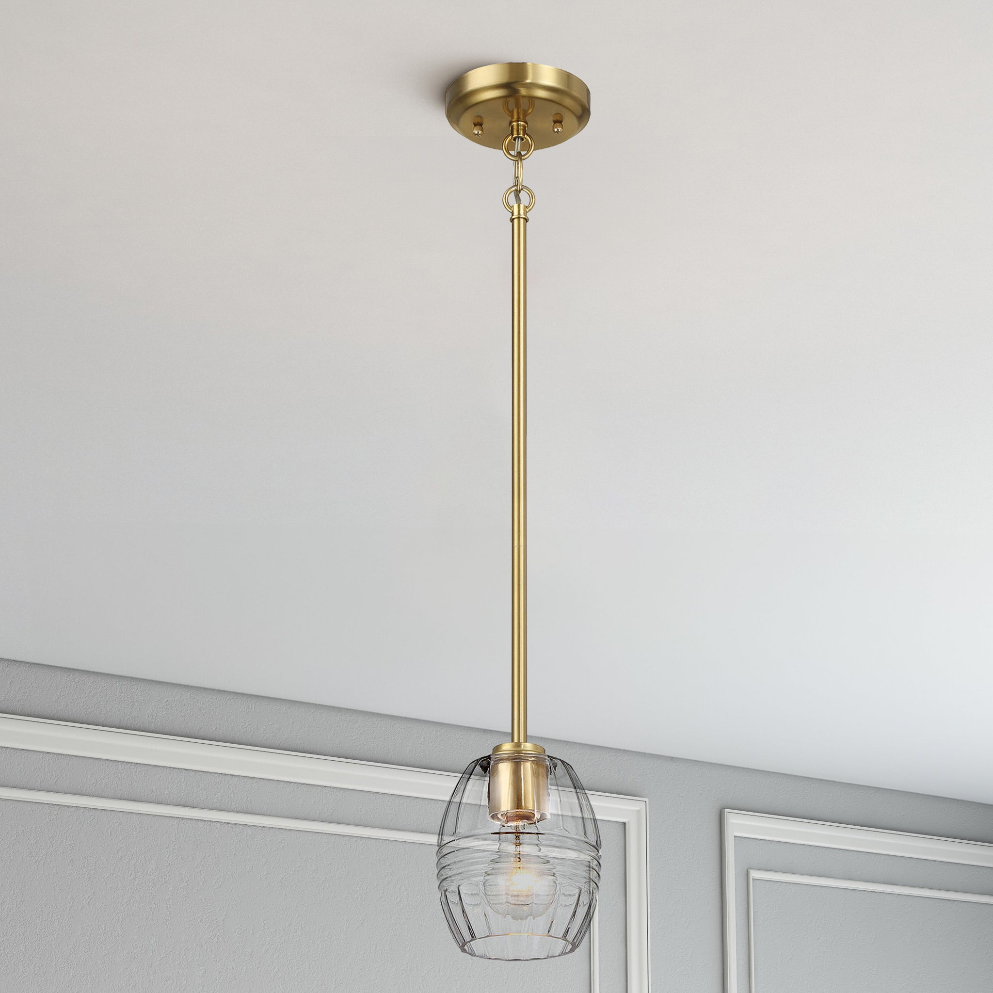 Vista Single Pendant Chain Hanging Light with Clear Glass - Satin Brass - MidinMod