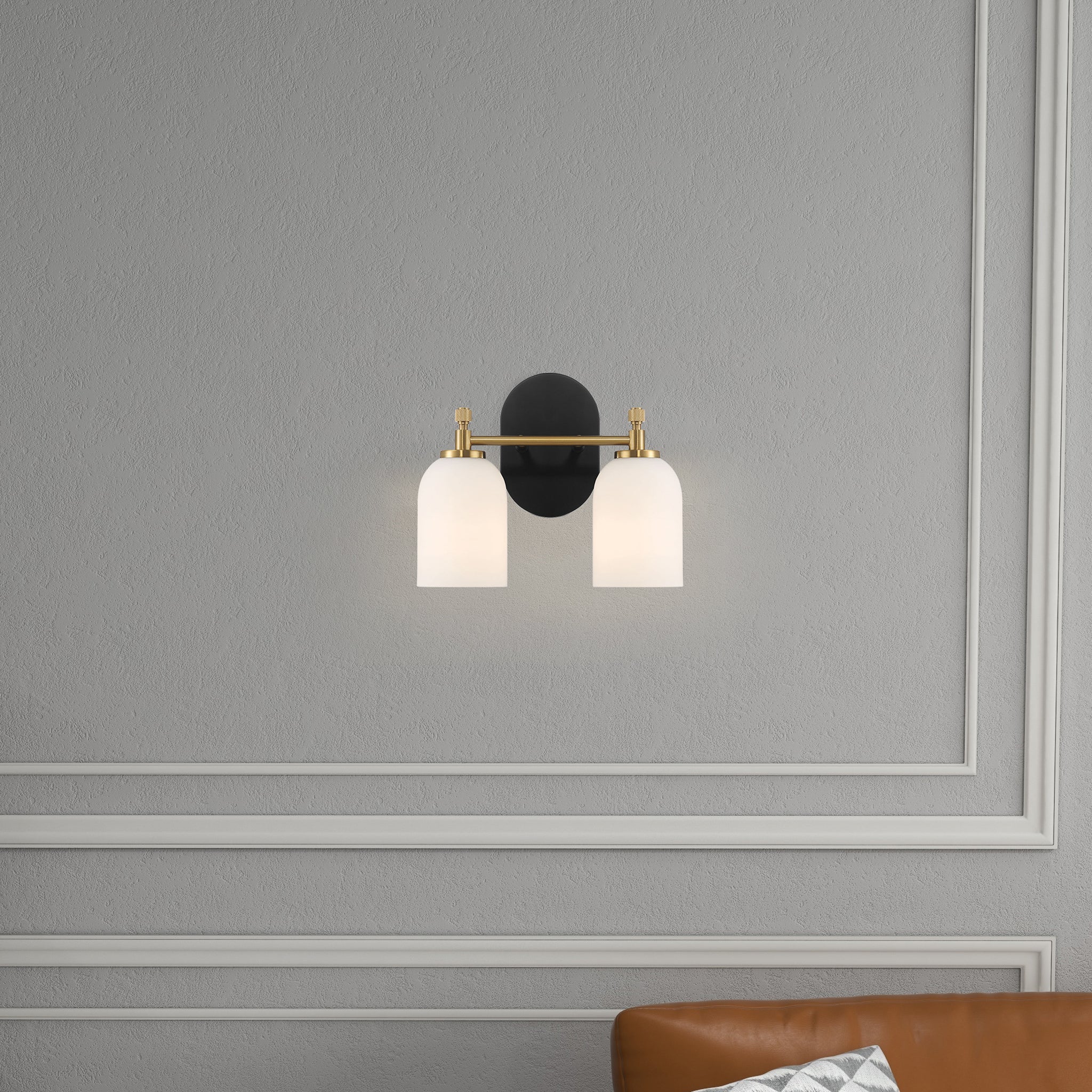 Vortex Two Lights Vanity in Traditional Style for Over Bathroom Mirror Wall Sconce 12.25"W × 10.125"H × 5.5"E With White Frosted Glass