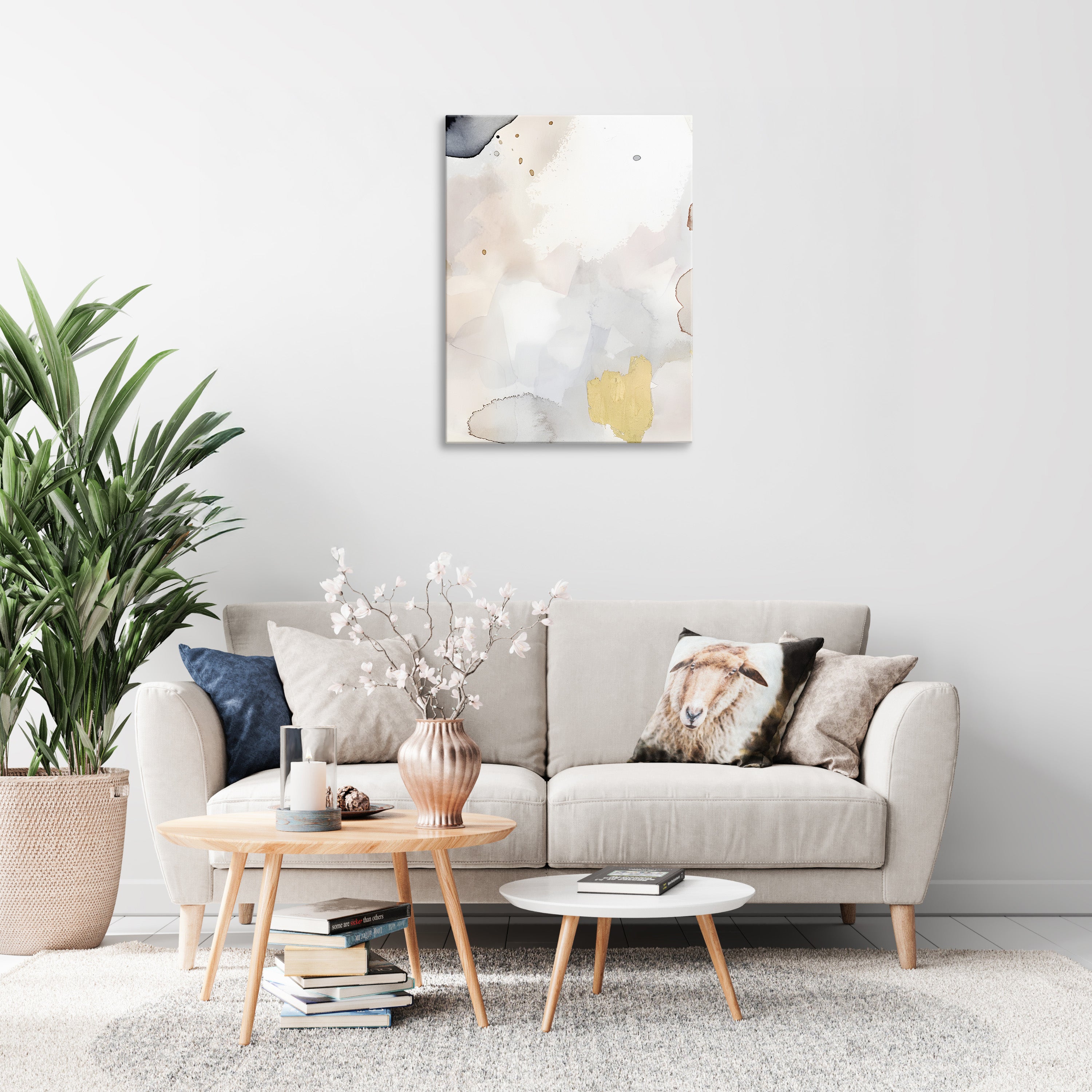 Indigo Blush and Gold Abstract Wall Art