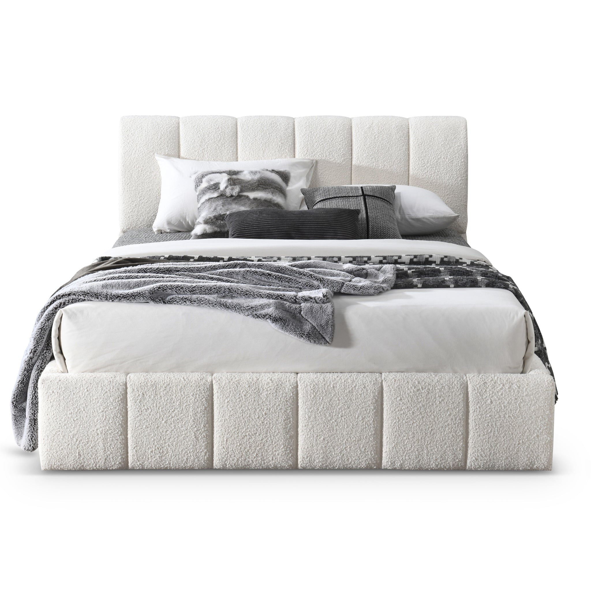 Pearce White Boucle Queen Bed - MidinMod