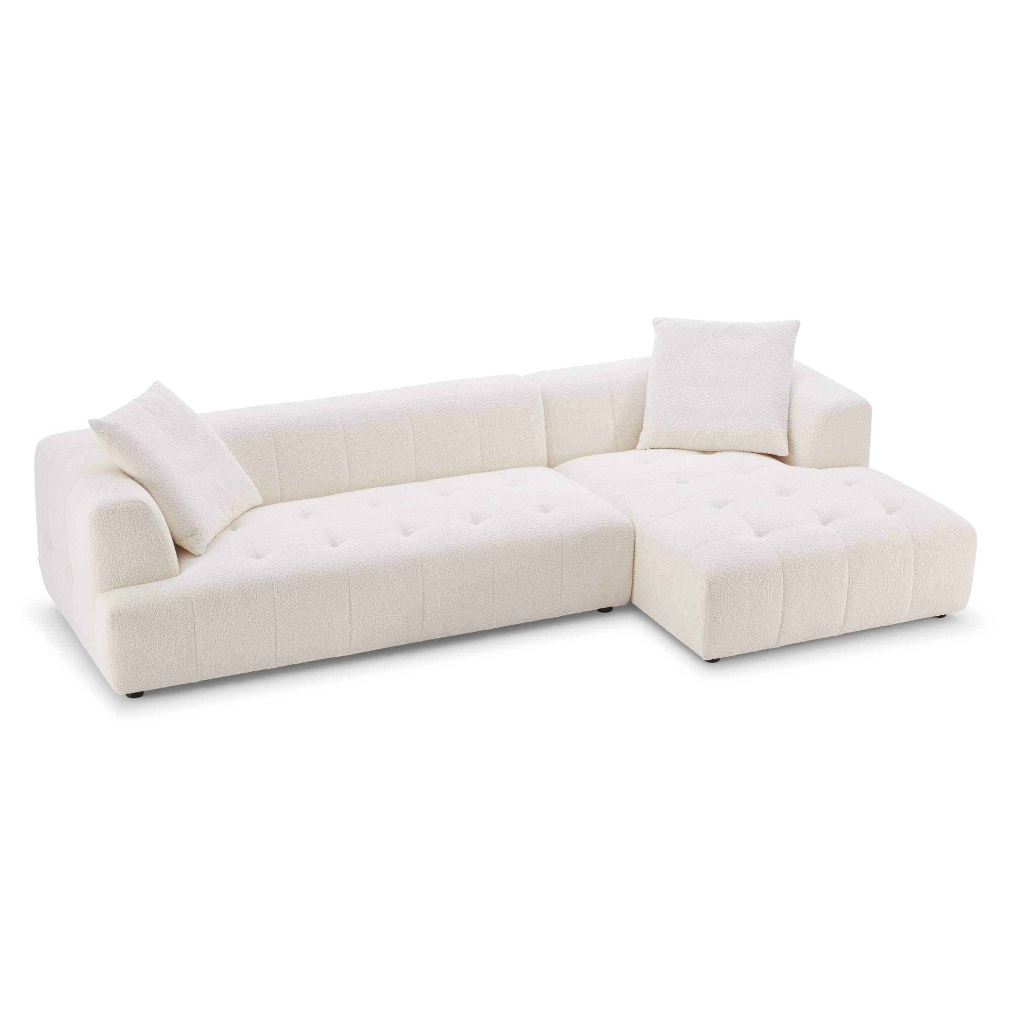 Wade Ivory Boucle Right Facing Chaise Sectional Sofa - MidinMod