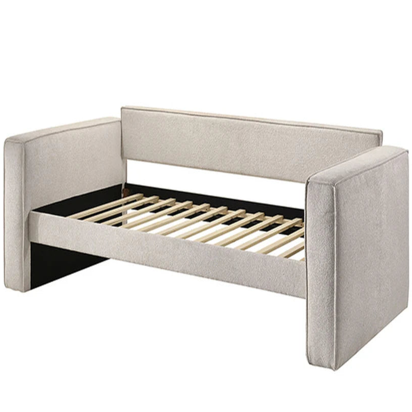 Walsall Pearl White Twin Daybed with Trundle | Contemporary Upholstered Fabric Daybed | MidinMod