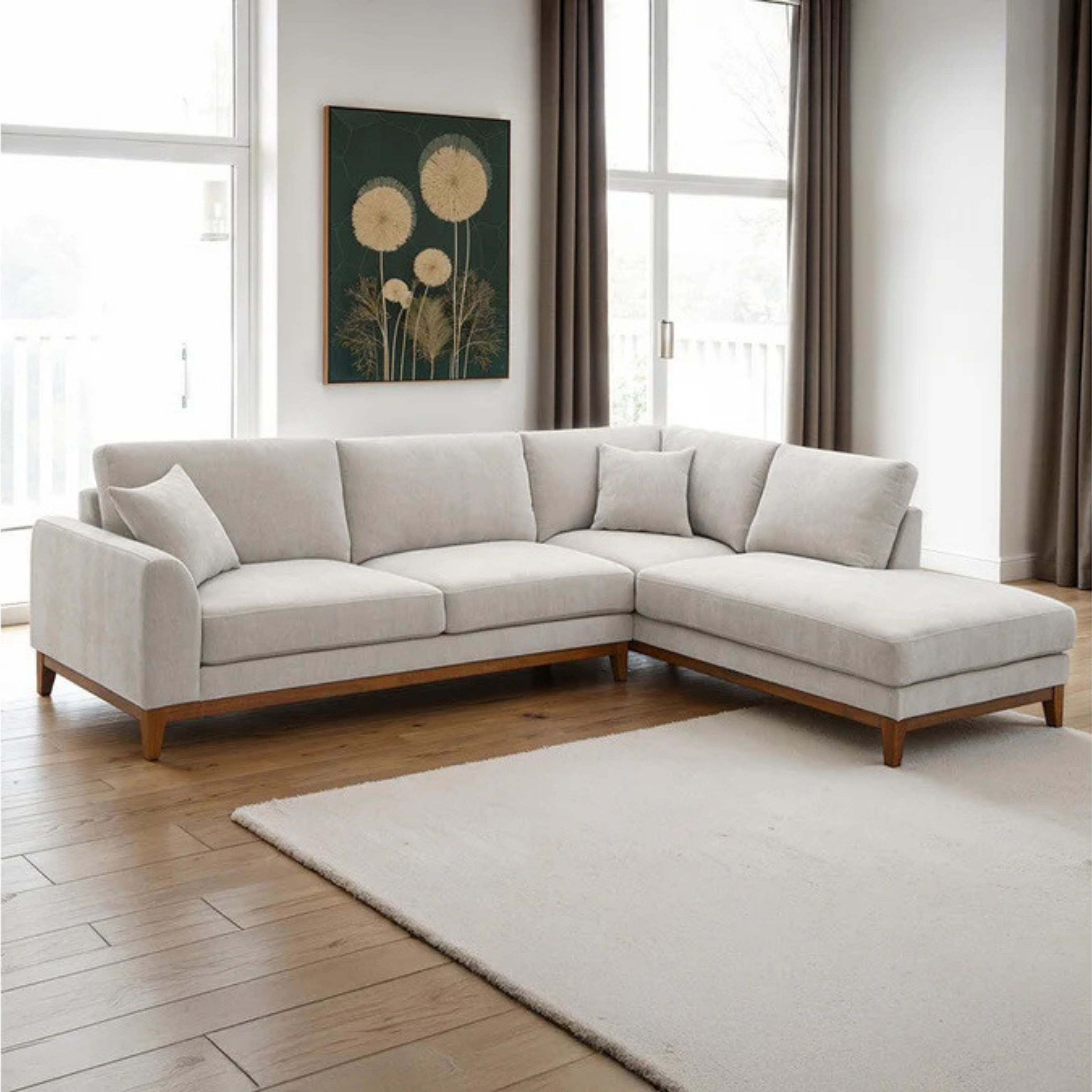 Watton Light Gray Sectional | Contemporary Solid Wood Chenille Sectional Sofa | MidinMod