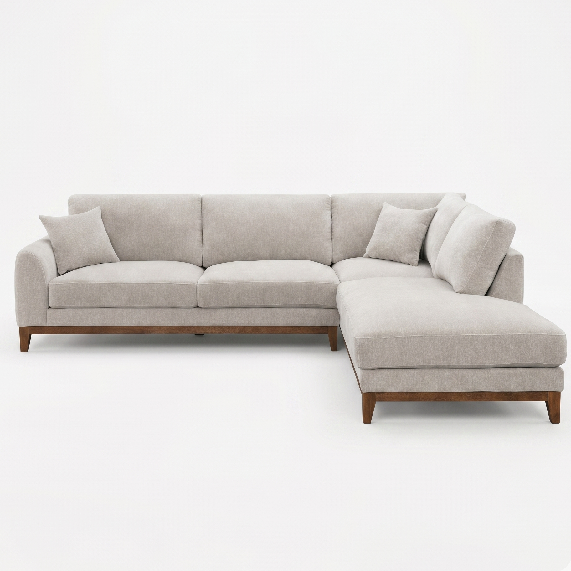 Watton Light Gray Sectional | Contemporary Solid Wood Chenille Sectional Sofa | MidinMod