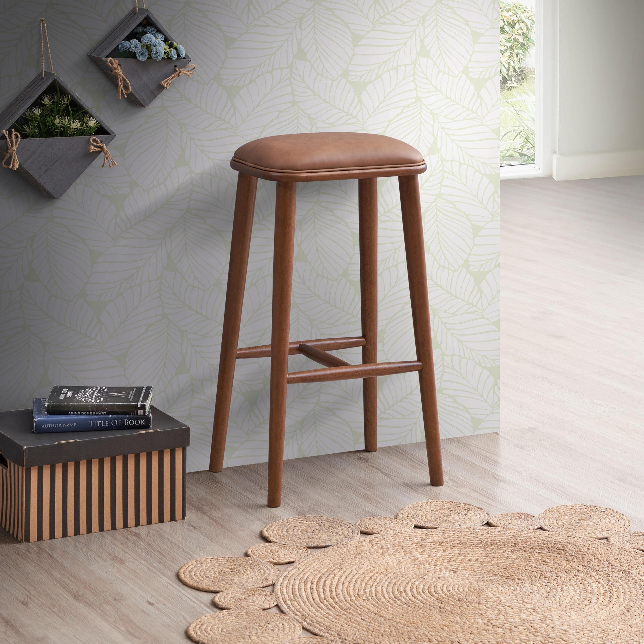 Westbury Tan Leather Bar Stool - MidinMod