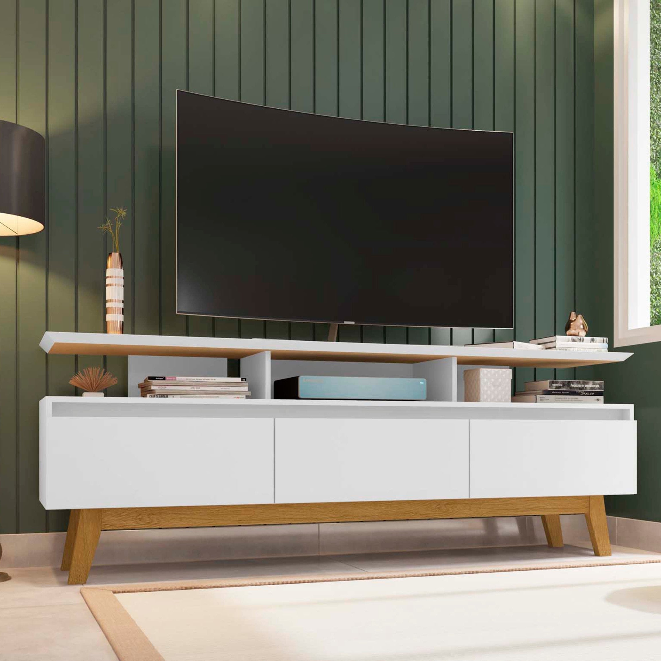 Yonkers Modern 70.86" White Solid Wood TV Stand | Streamlined Media Console | MidinMod