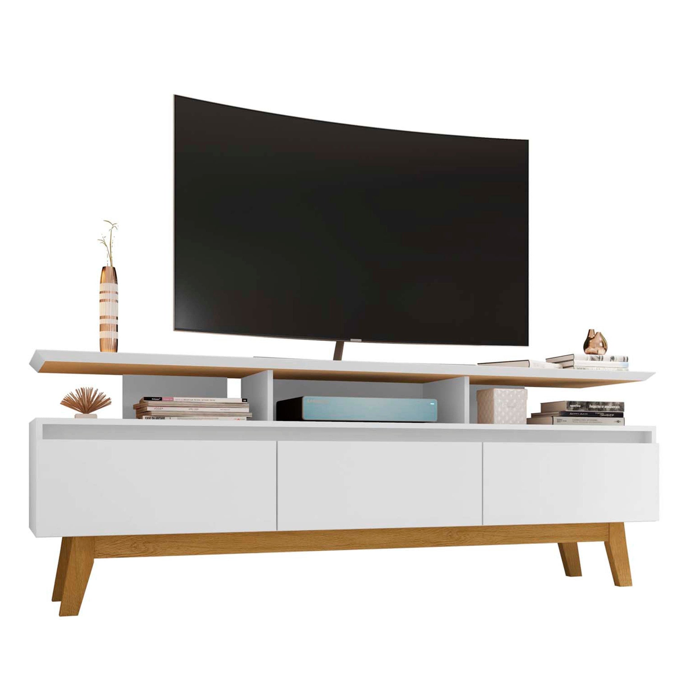 Yonkers Modern 70.86" White Solid Wood TV Stand | Streamlined Media Console | MidinMod