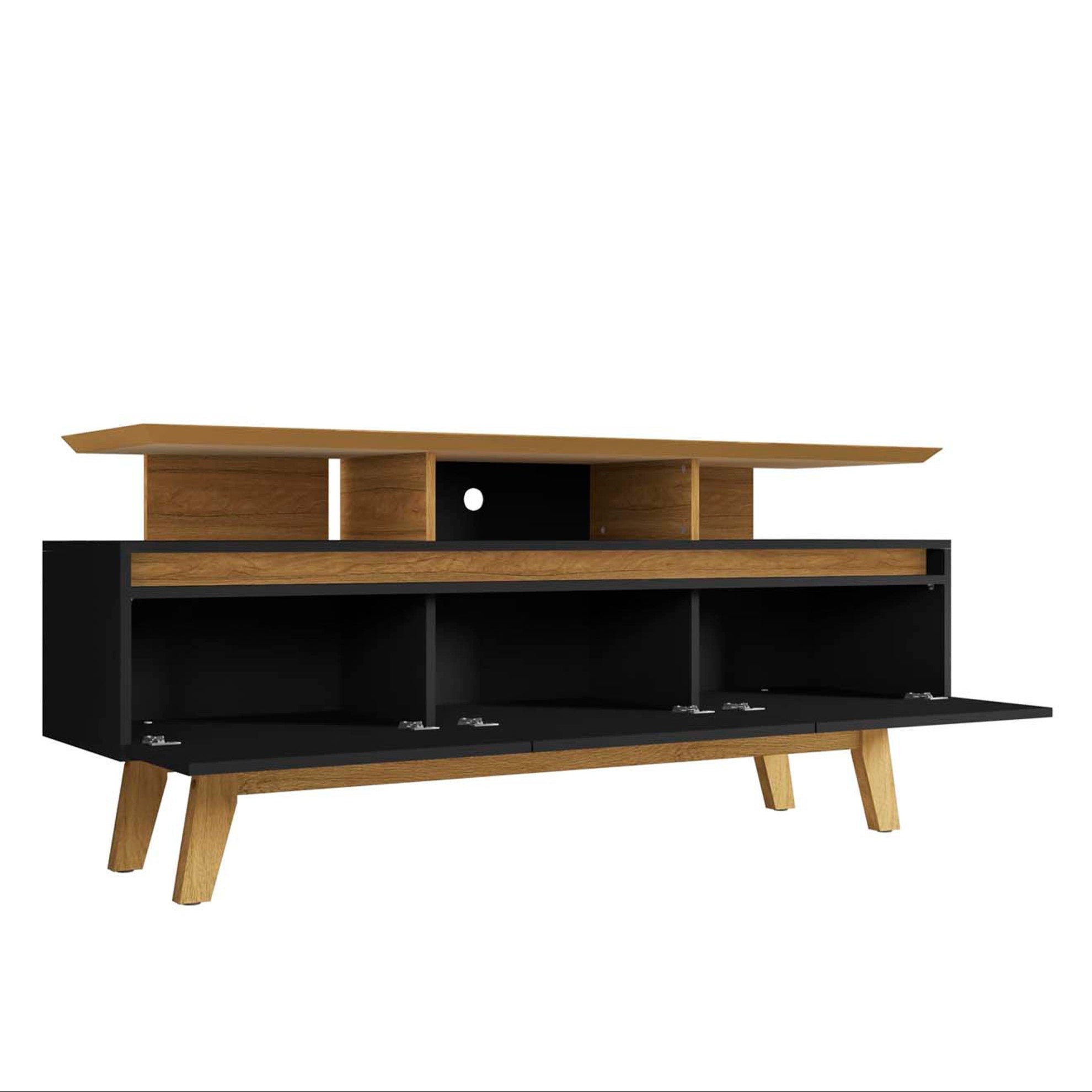 Yonkers Modern Black Solid Wood TV Stand | Streamlined Media Console | MidinMod