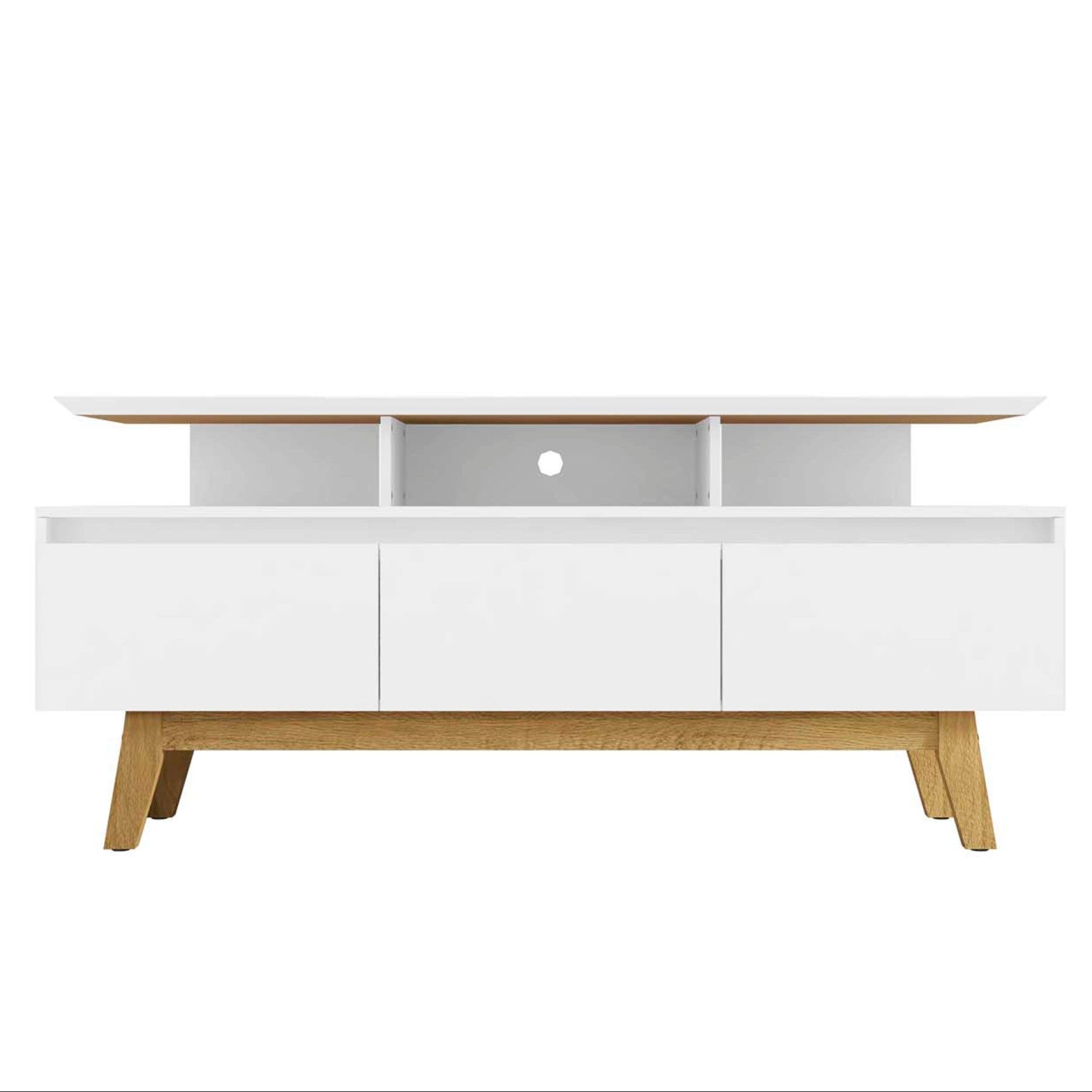 Yonkers Modern White Solid Wood TV Stand | Streamlined Media Console | MidinMod