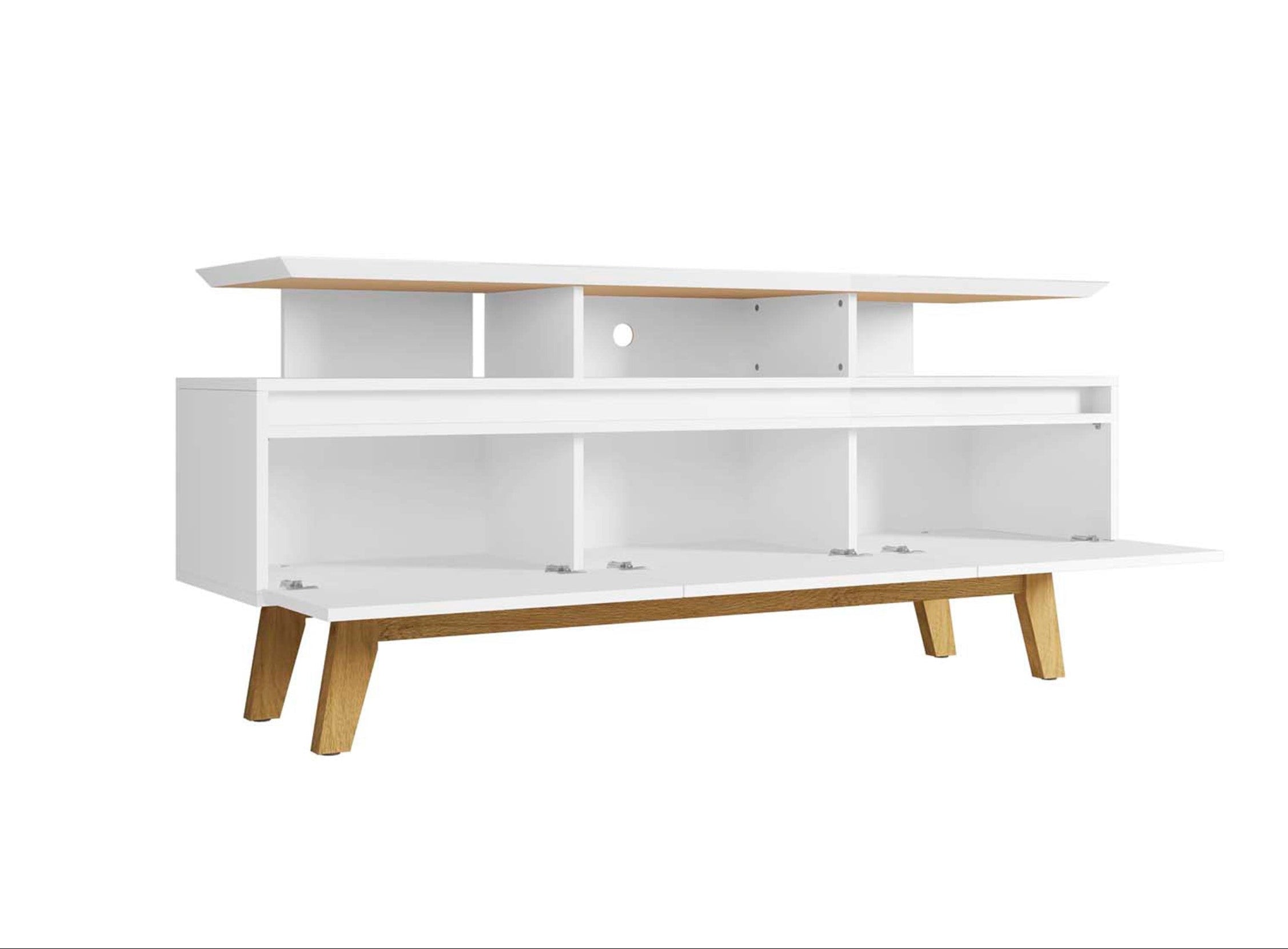 Yonkers Modern White Solid Wood TV Stand | Streamlined Media Console | MidinMod