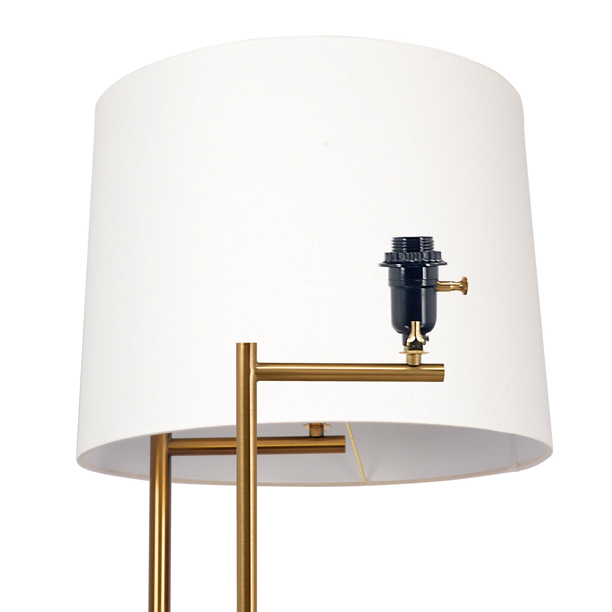 Zenith Offset Brass Base Floor Lamp with Drum-shaped Linen Shade - MidinMod