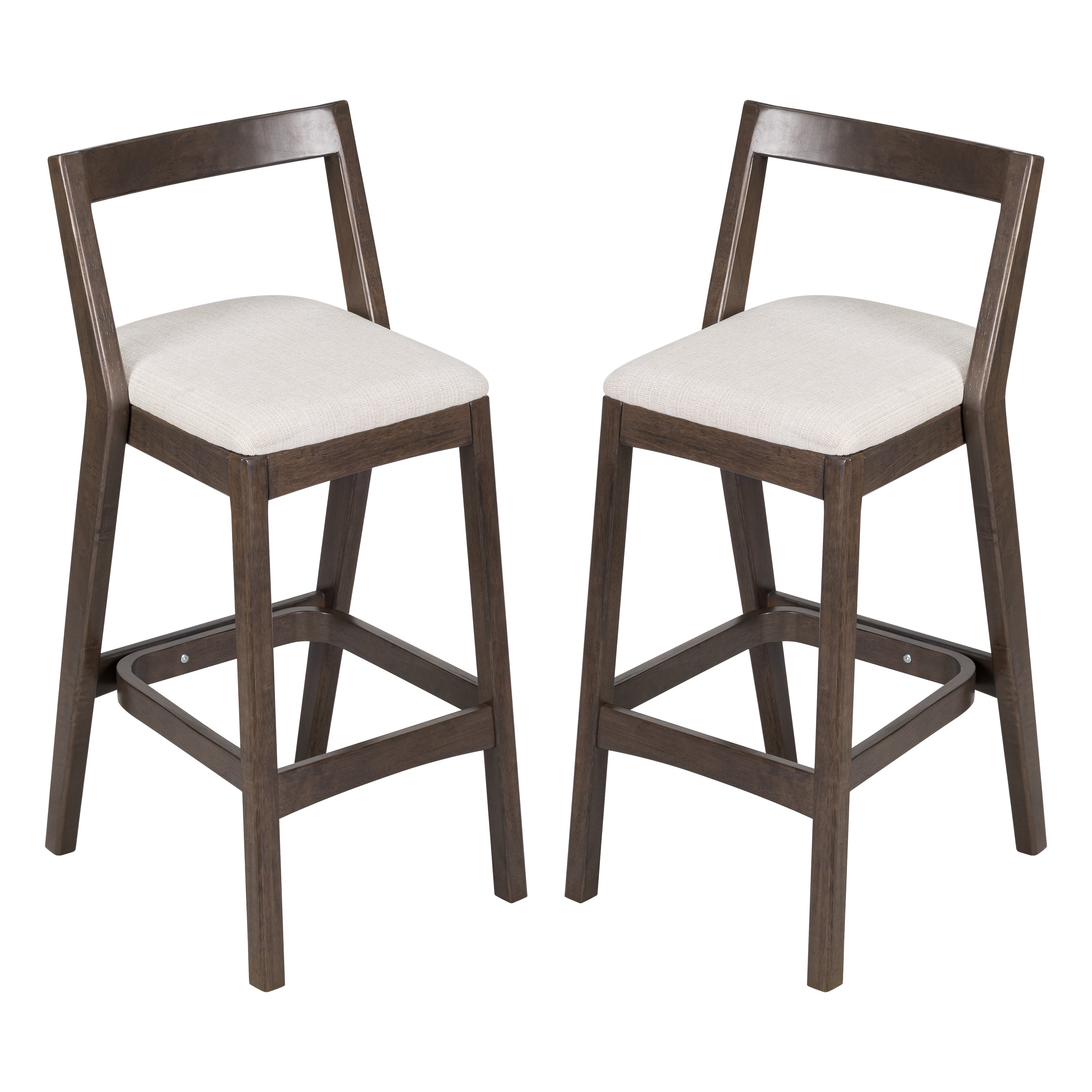 Jasper Indoor Rubberwood Barstool with Beige Upholstery in Dark Brown Finish, Set of 2