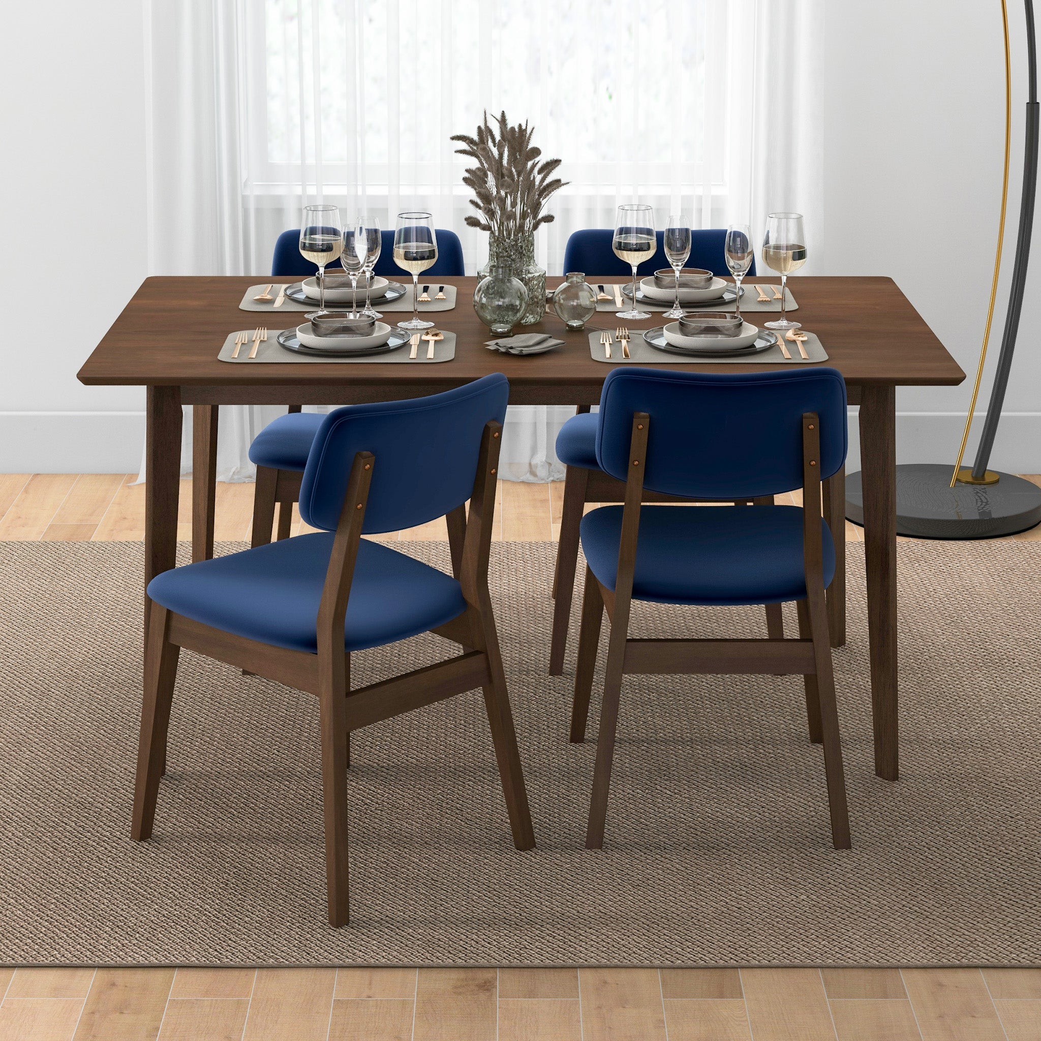 Blue velvet discount dining chairs next