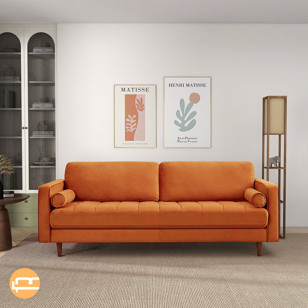 Daphne Burnt Orange Velvet Modern Sofa - MidinMod