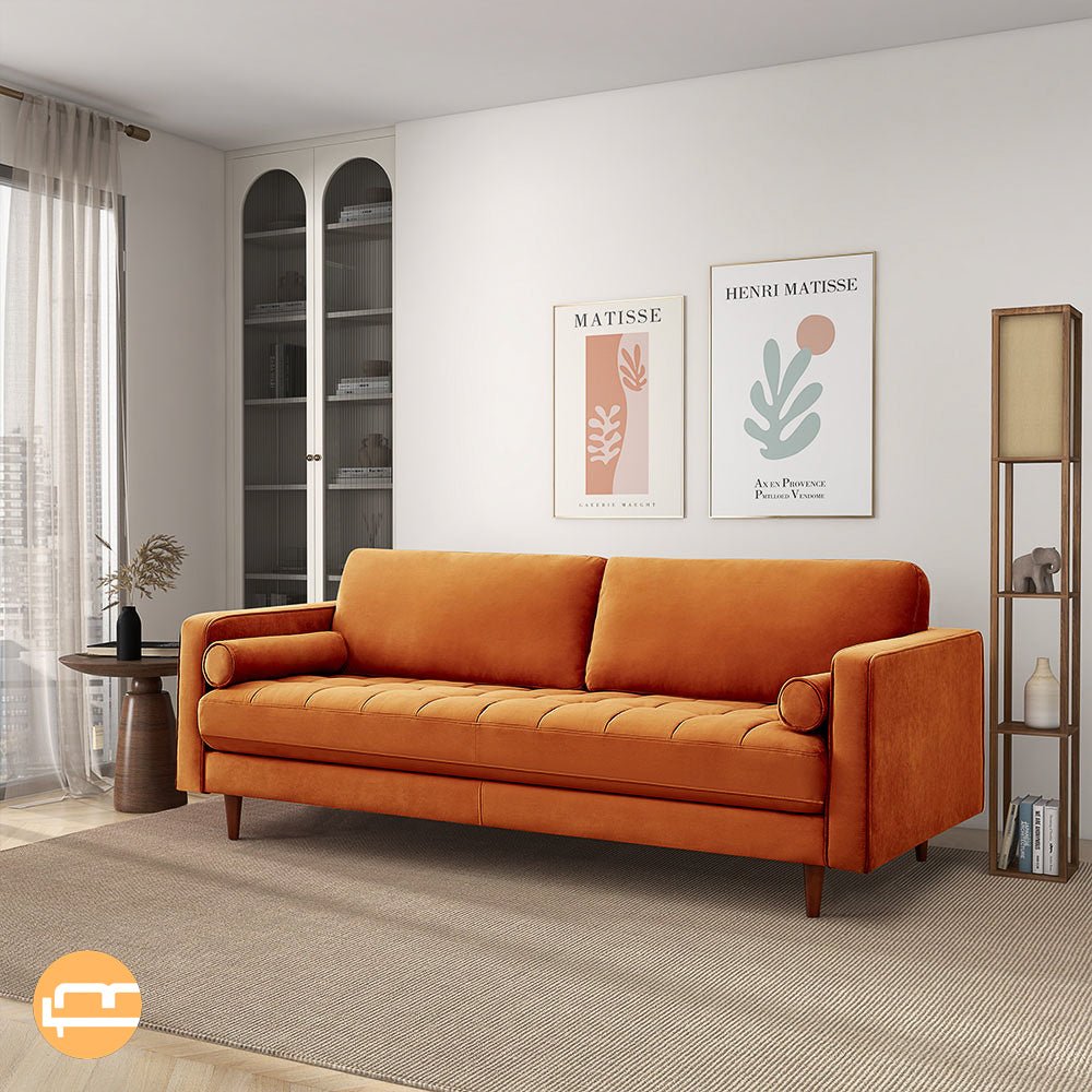 Daphne Burnt Orange Velvet Modern Sofa - MidinMod