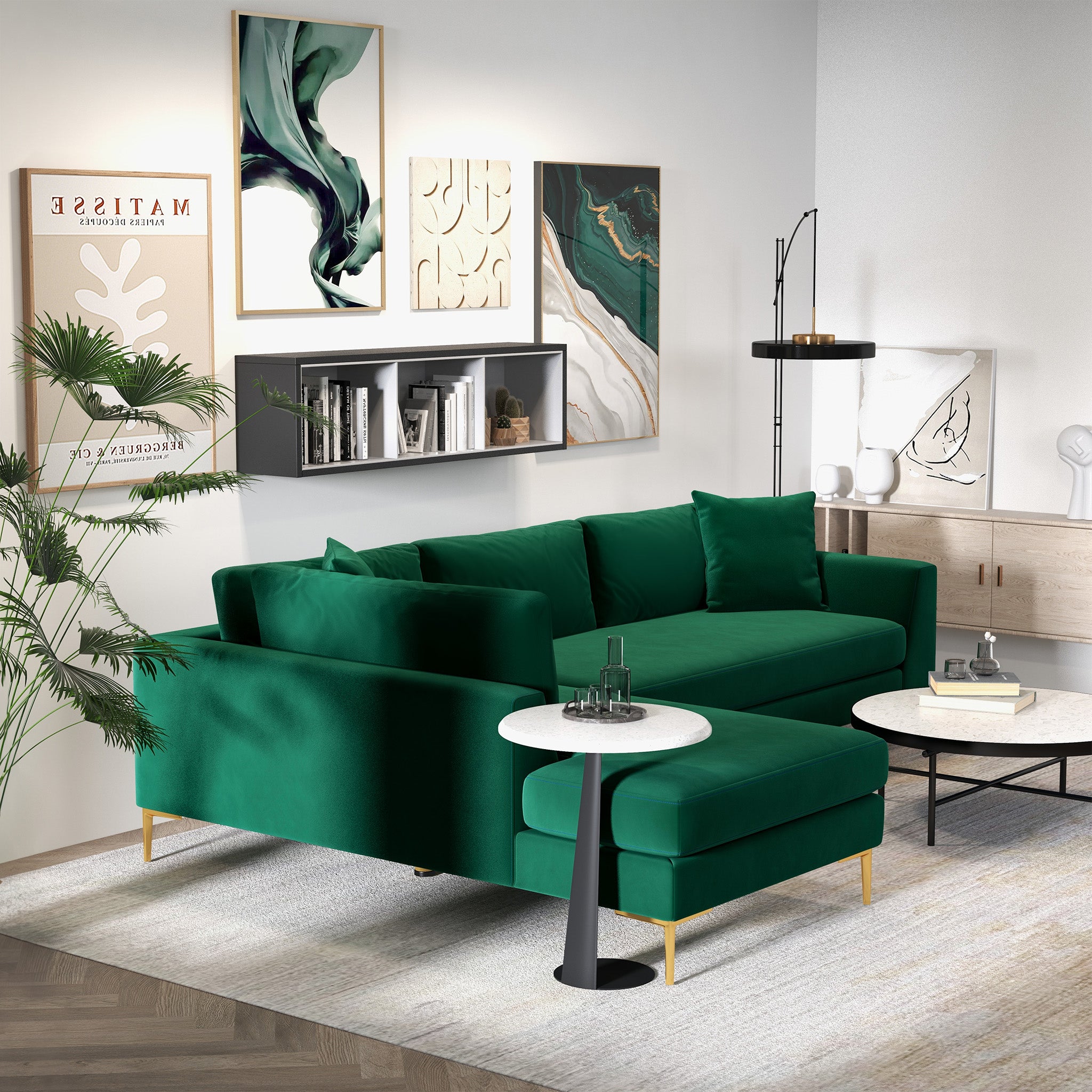 Milo Green Fabric Sectional Sofa Left Chaise - MidinMod