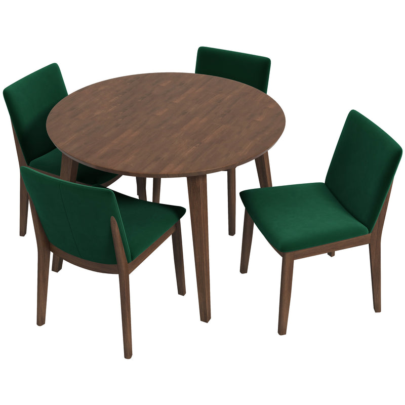 Palmer (Walnut) Dining Set with 4 Virginia (Green) Dining Chairs