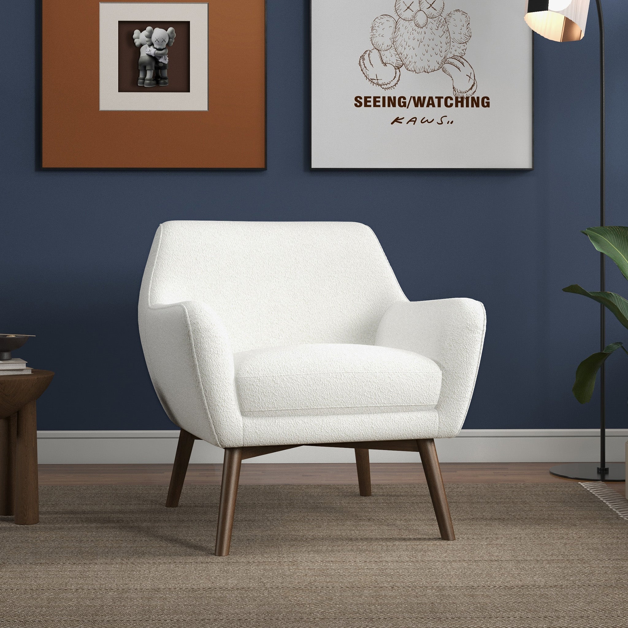 Penny White Boucle Lounge Chair - MidinMod