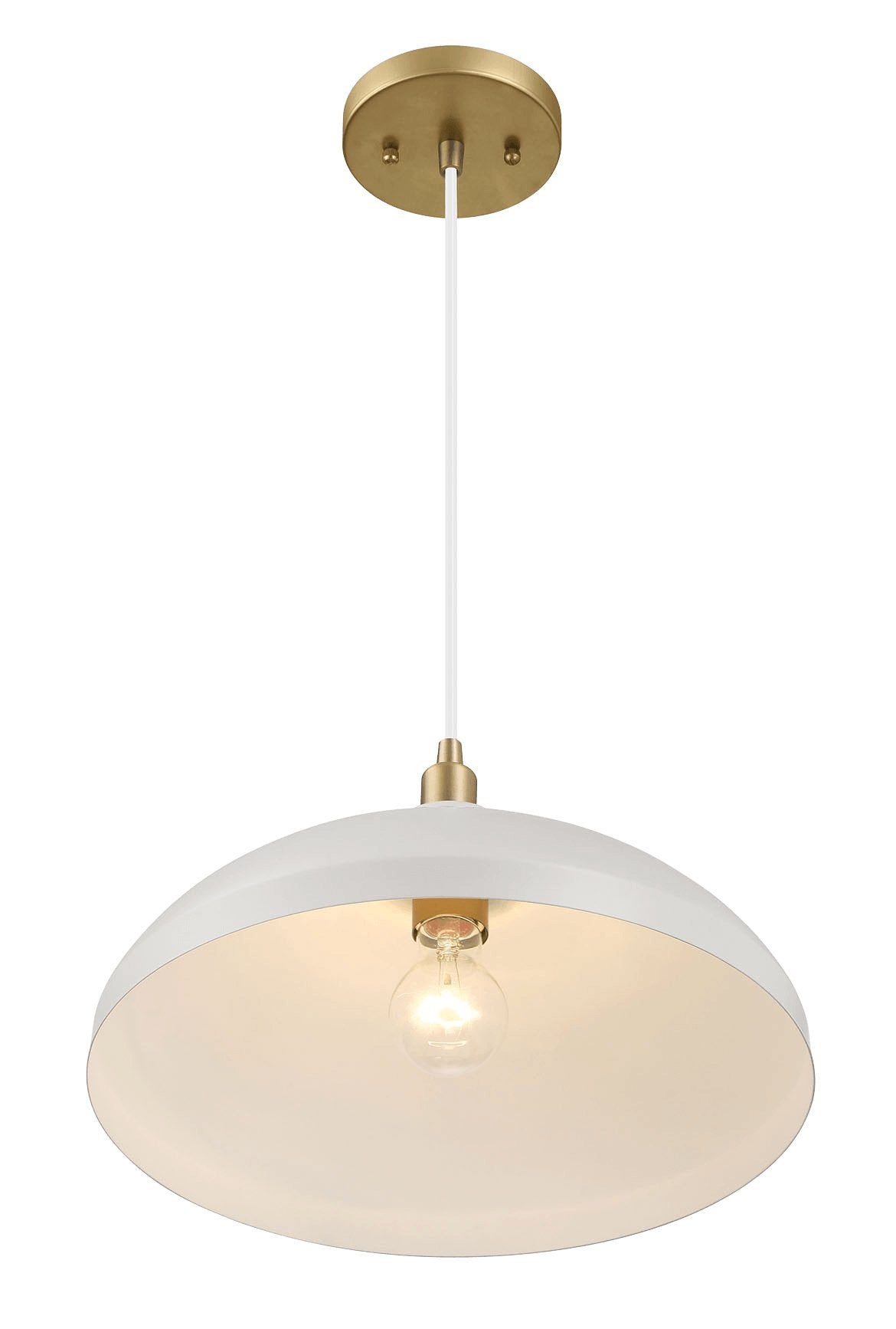 Astral Single Light White Pendant Lamp with Golder Brass Finish for Entrance Kitchen Island 14"D × 8"H - MidinMod Houston Tx Mid Century Furniture Store - Ceiling Lamp 4