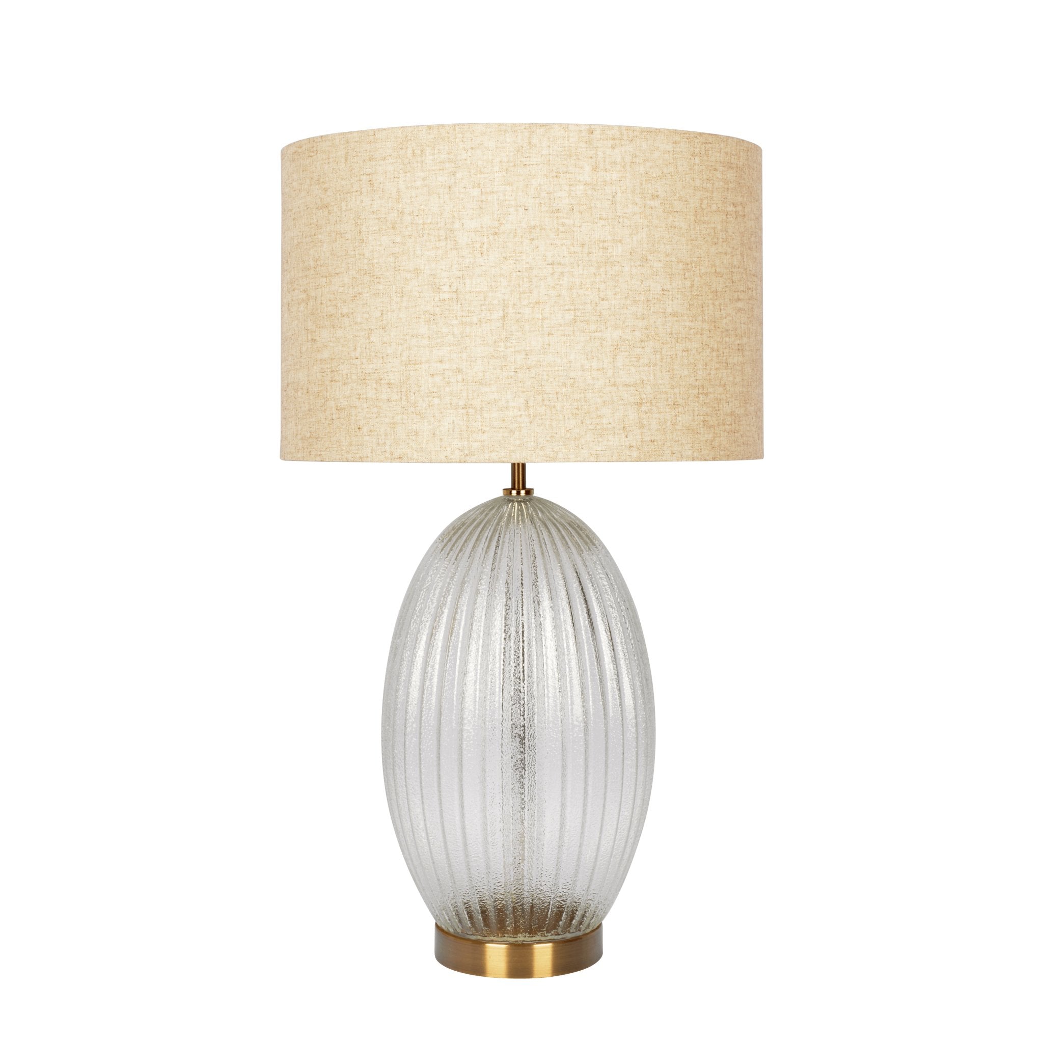 Aurora Ribbed Glass Lamp Base Clear Table Lamp Large Linen Shade - MidinMod