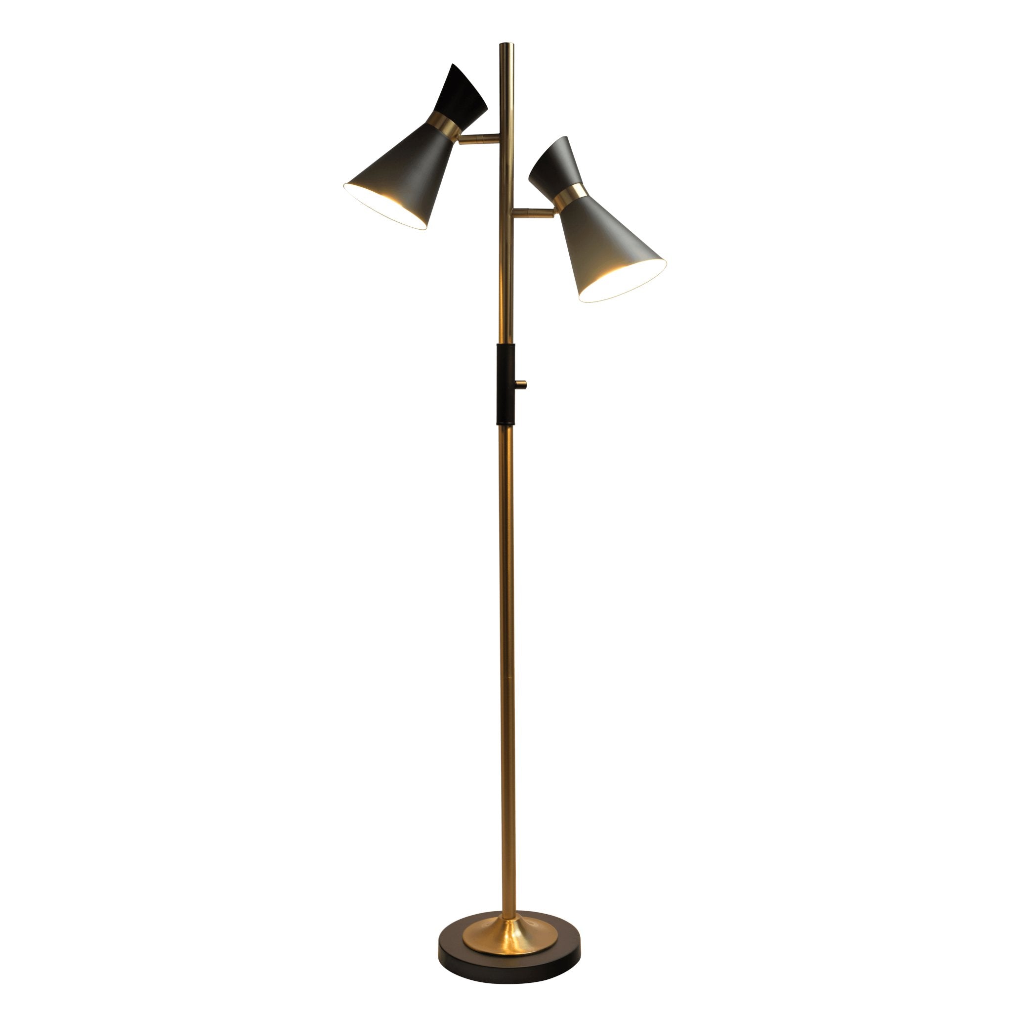 Axis Brassed Gold Floor Lamp with 4-Way Switch Double Spots with Metal Base - MidinMod