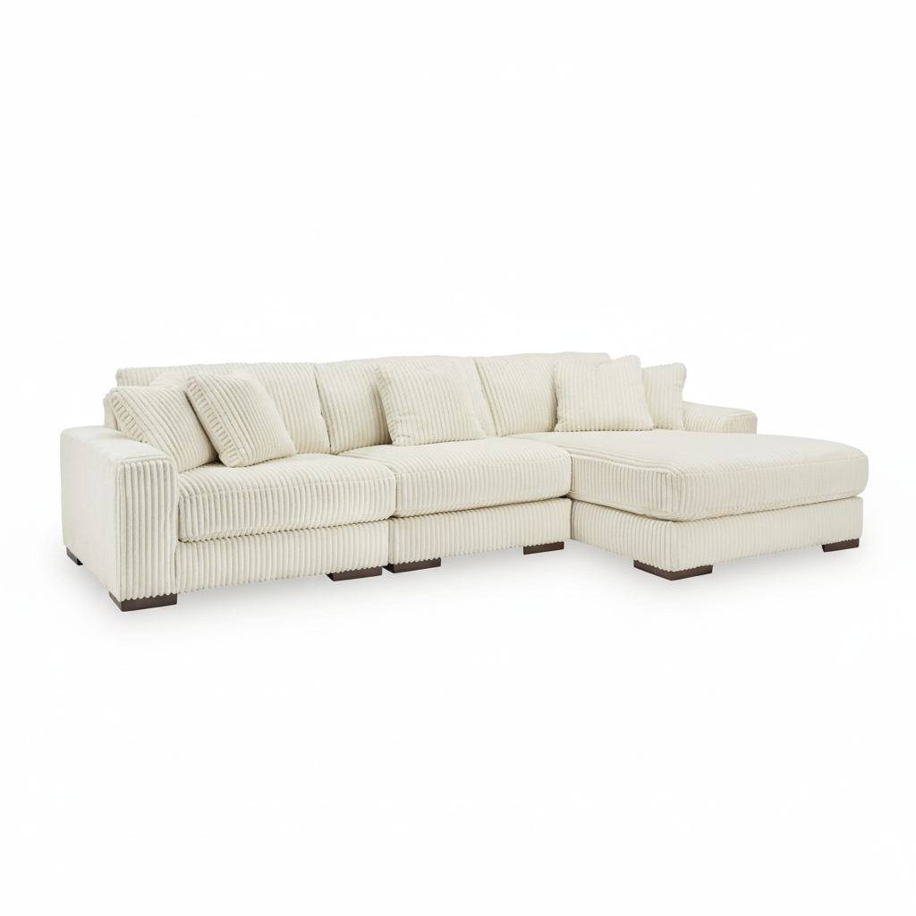 Lindyn 3-Piece Sectional with Chaise - Ivory, Right-Arm Chaise