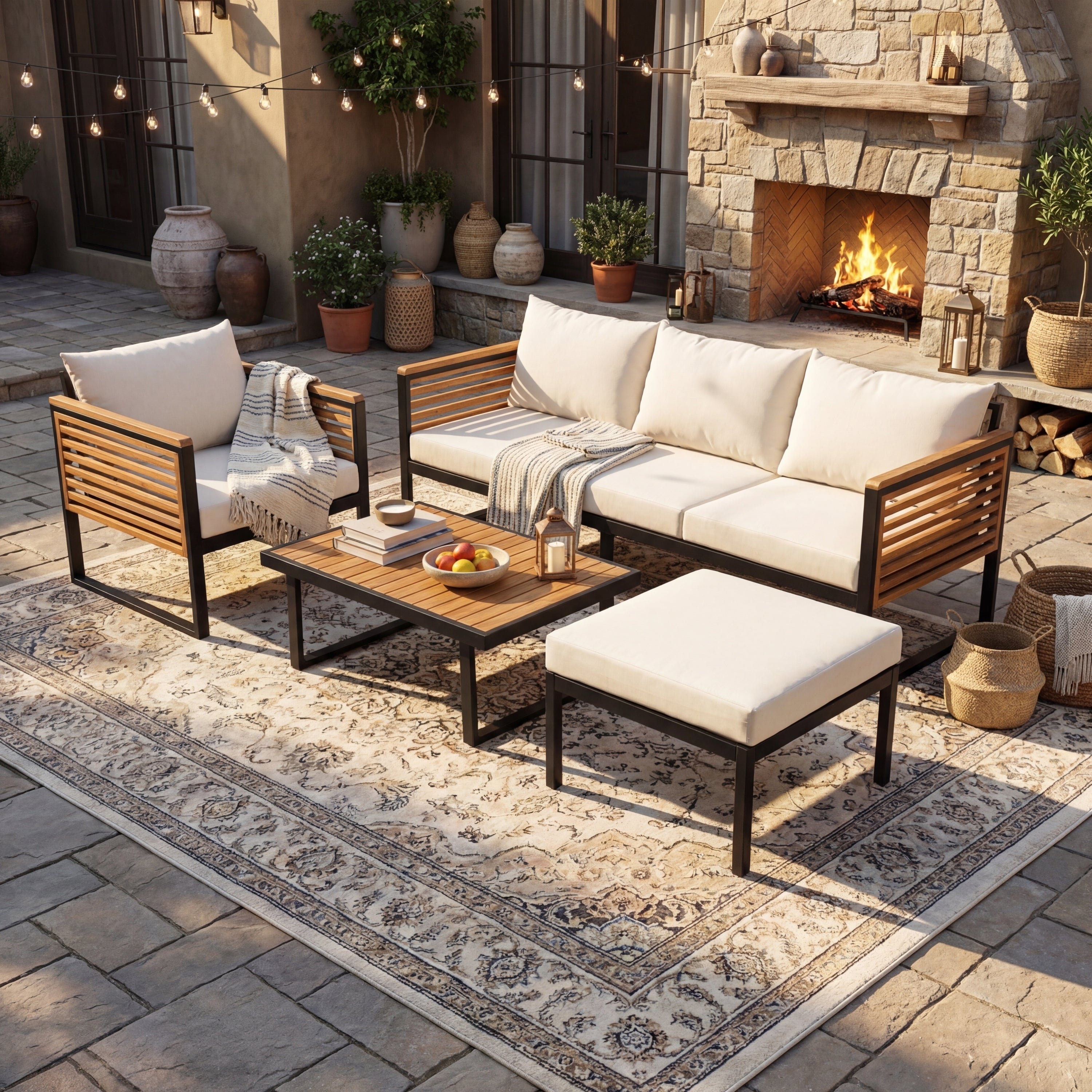 Outdoor Sofa Set Acacia Wood 4-Piece