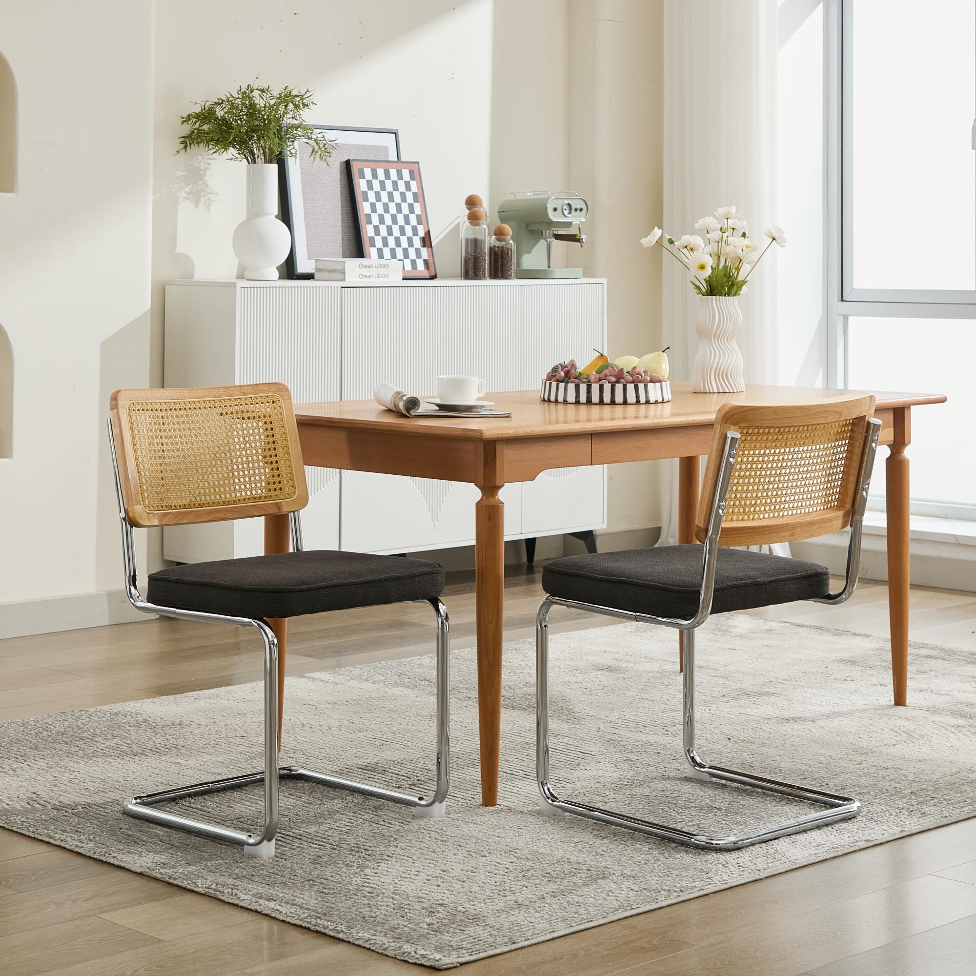 Carrollton Mid Century Modern Breuer Designed Dining Chairs with Natural Cane Back & Stainless Chrome Base - Set of 2