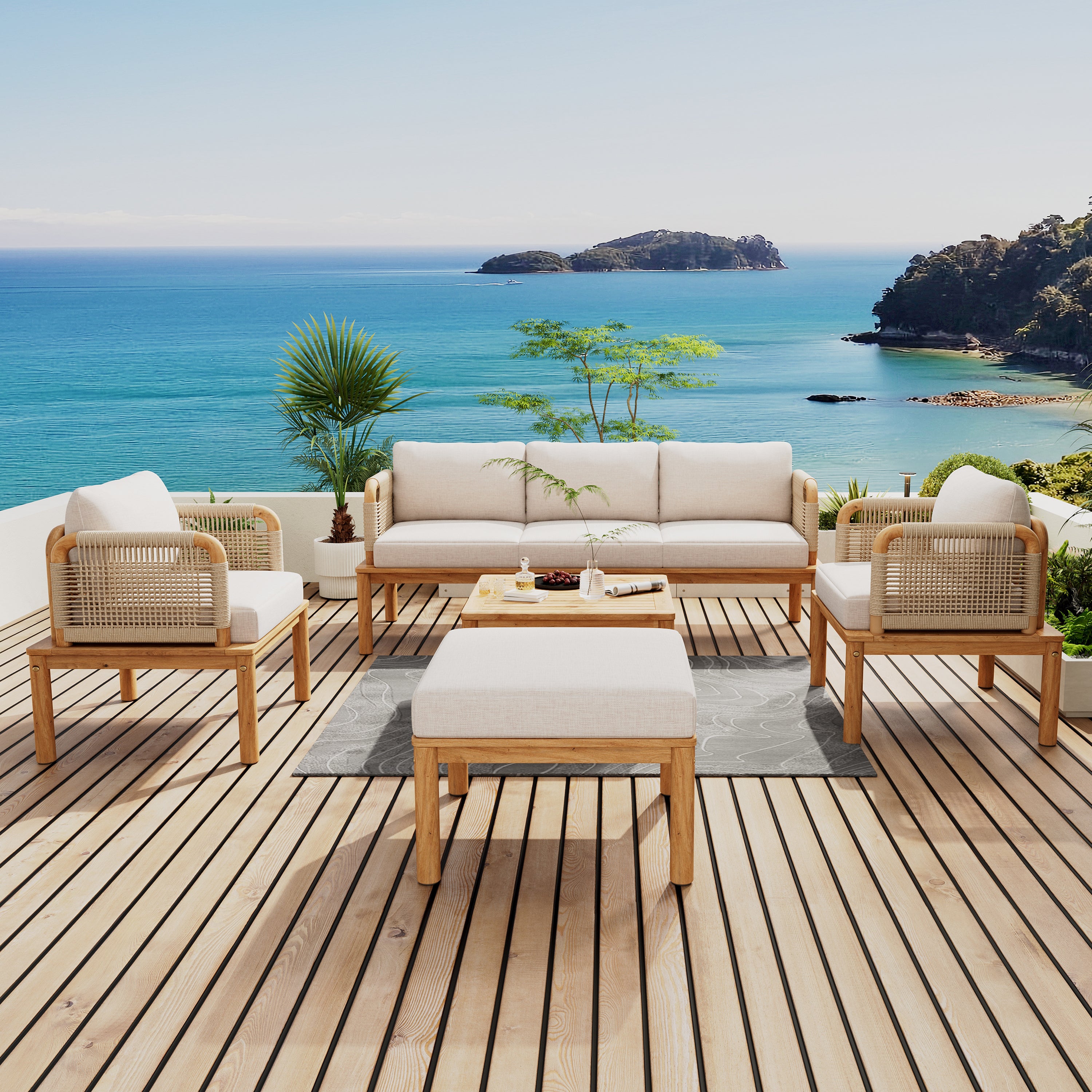 Outdoor Sofa Set Rope Detail 5-Piece
