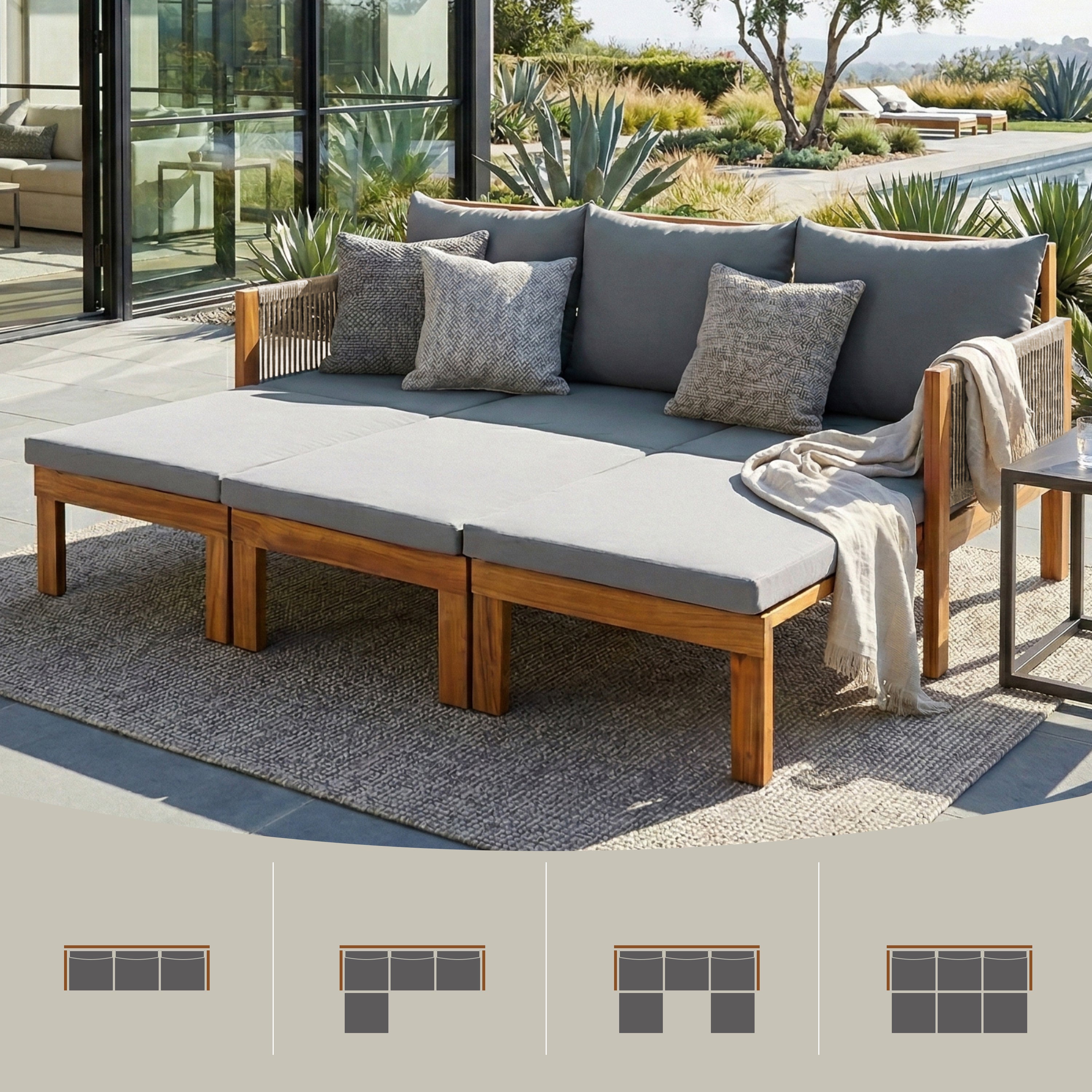 Daybed Outdoor Canopy Daybed Cushioned Seating - Gray