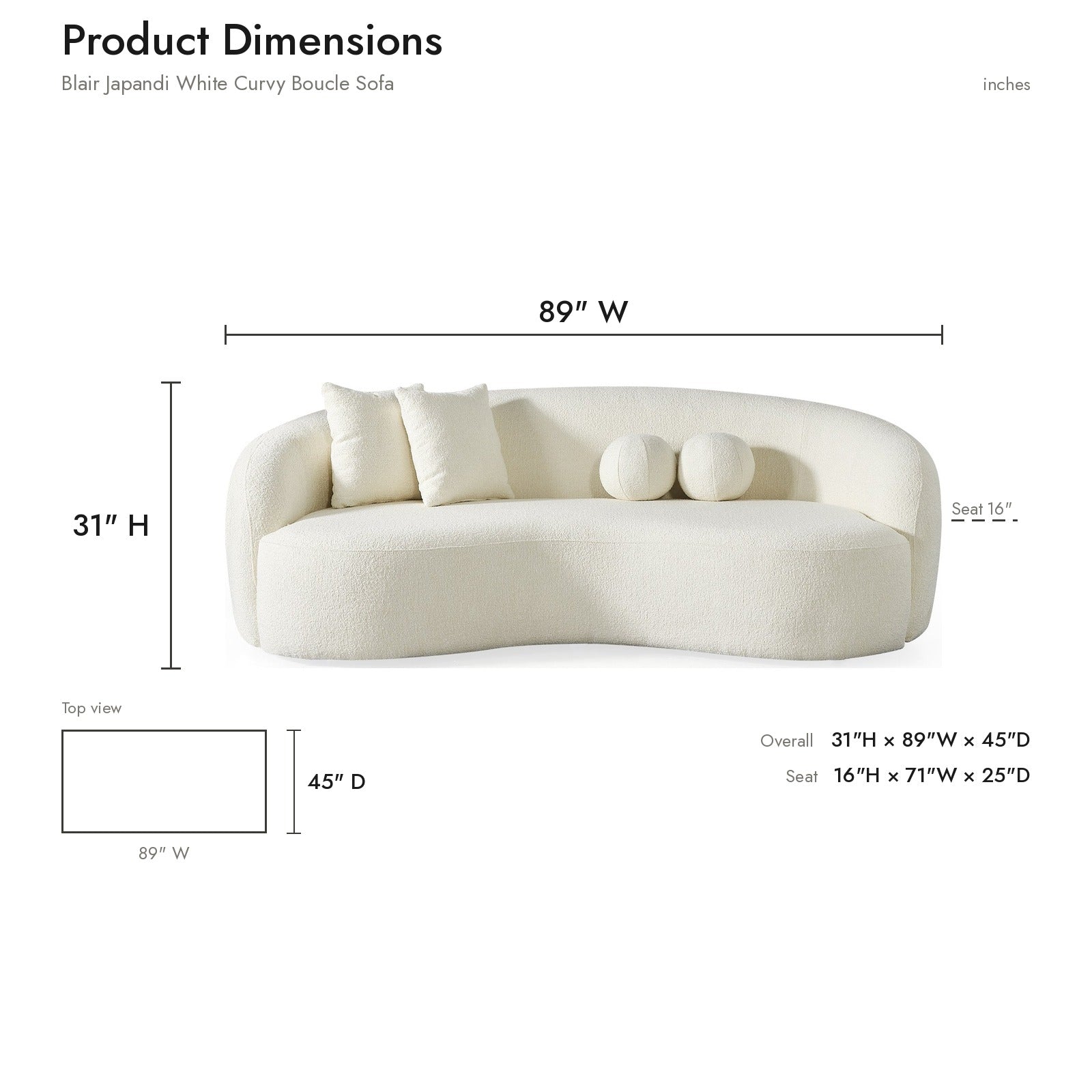 Blair Japandi Curvy Boucle Sofa (Ivory) | MidinMod |