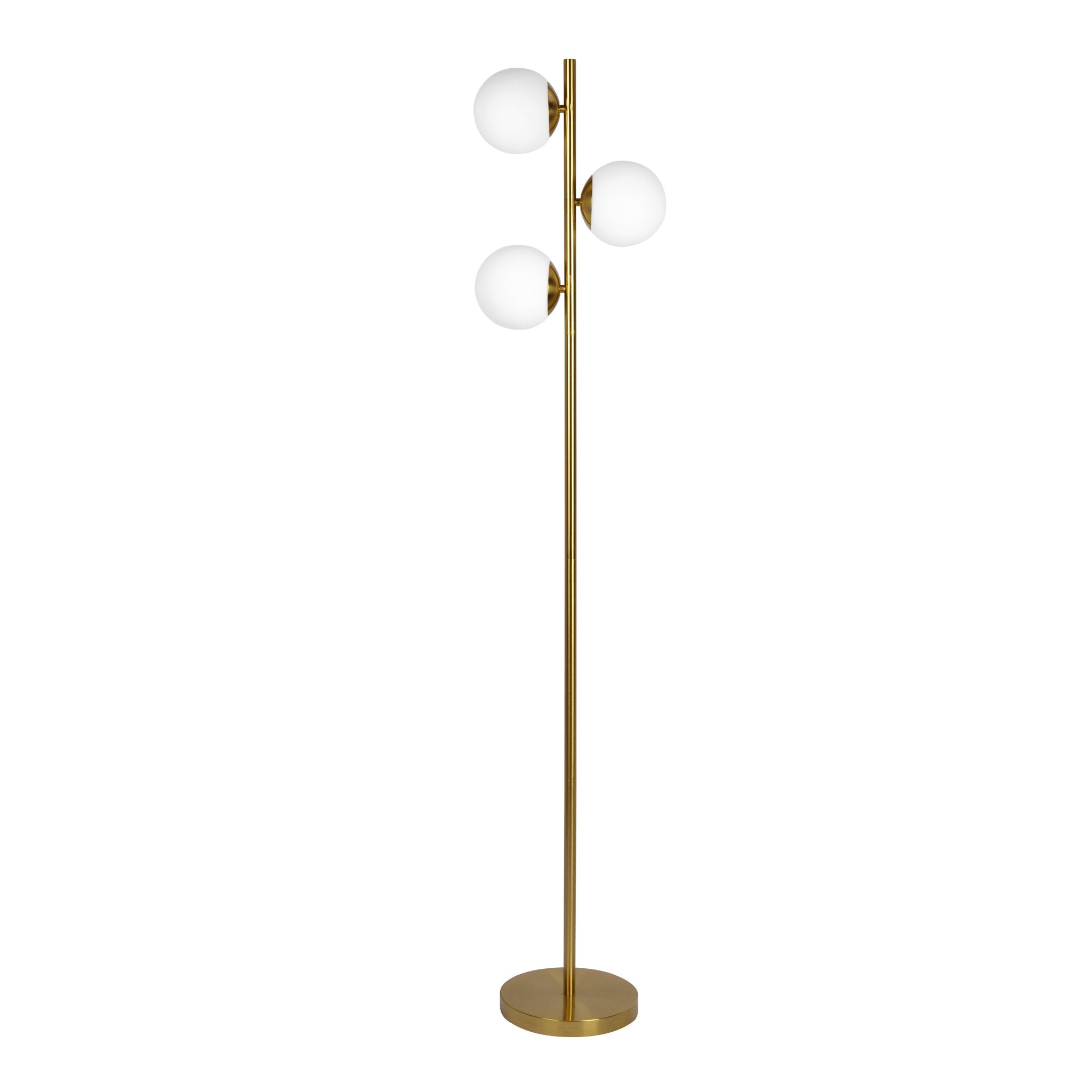 Brilliance Modern Gold Brush Floor Lamp, Opal Glass Shades and Round Metal Base - MidinMod