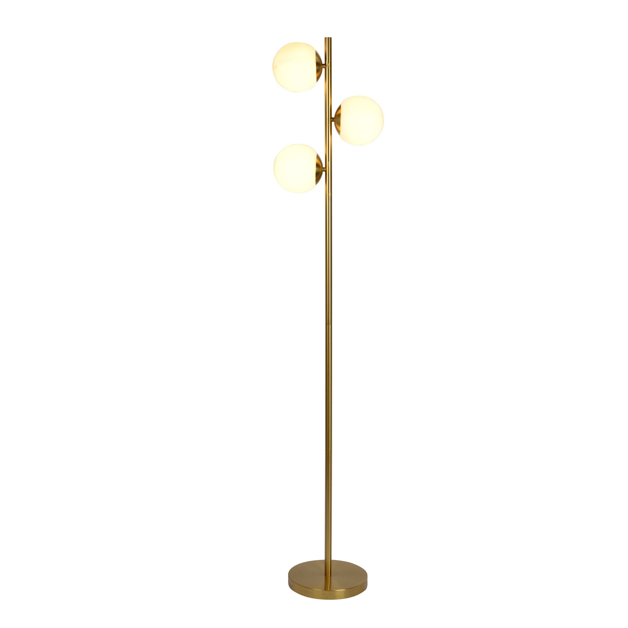 Brilliance Modern Gold Brush Floor Lamp, Opal Glass Shades and Round Metal Base - MidinMod