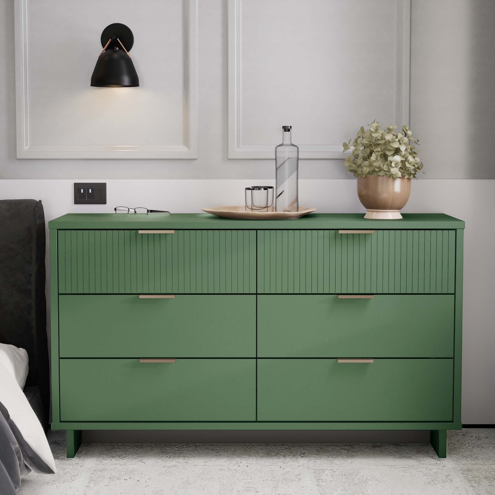 Granville 55.04" Modern Sage Green Solid Wood Double Wide Dresser | MidinMod