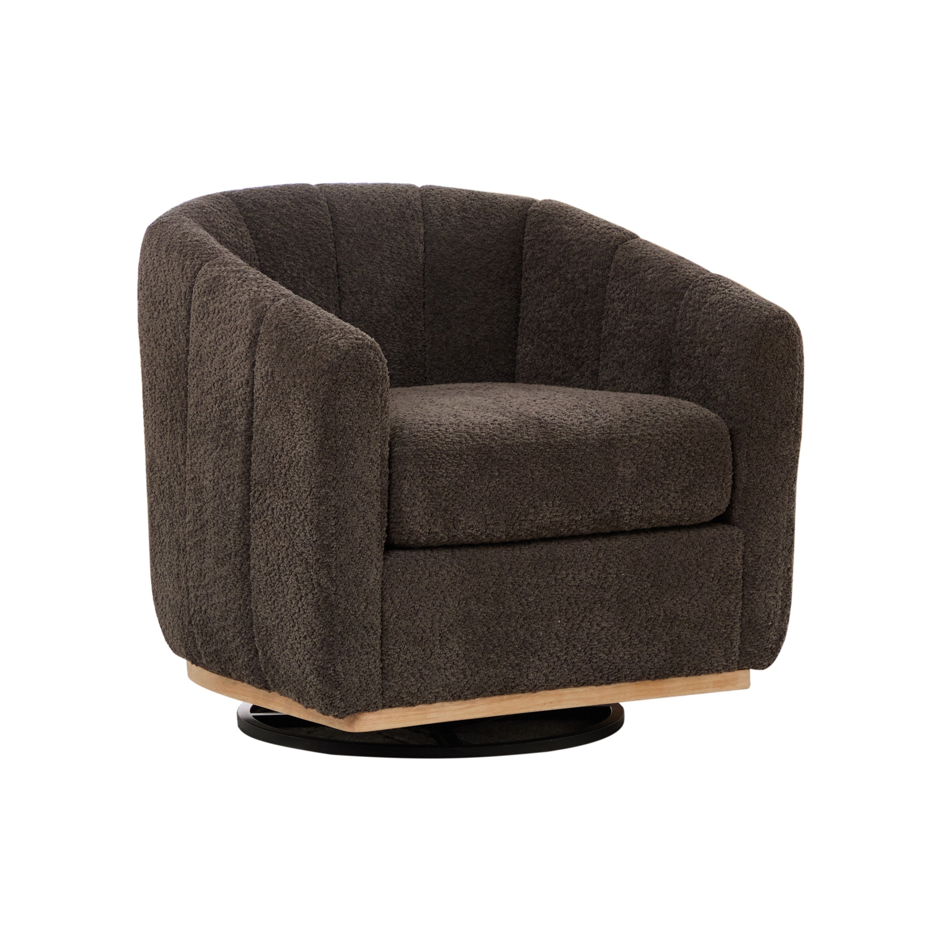 Eaton Charcoal Swivel Barrel Chair with Metal Base and Tufted-Chenille Upholstery