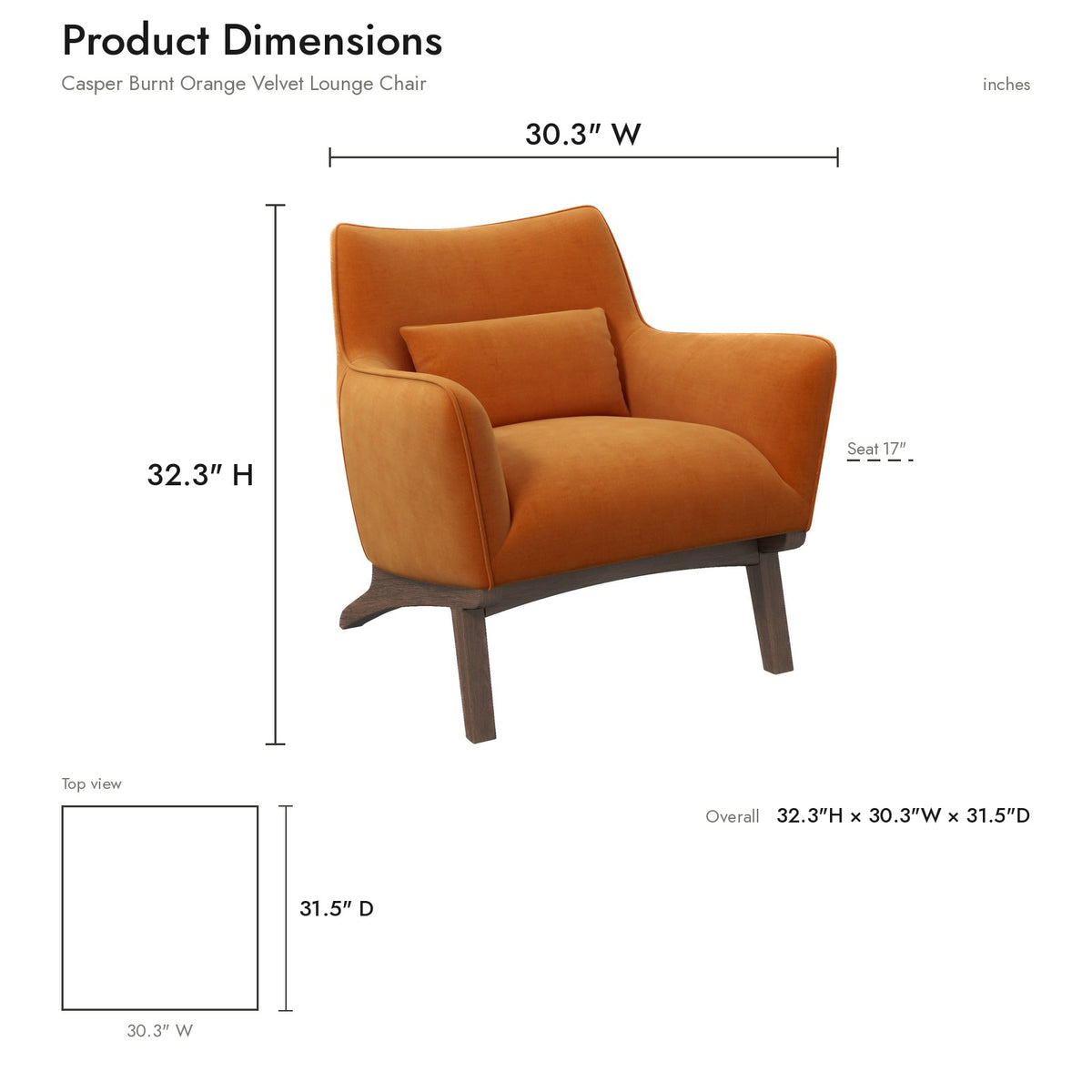 Casper Burnt Orange Velvet Lounge Chair - MidinMod
