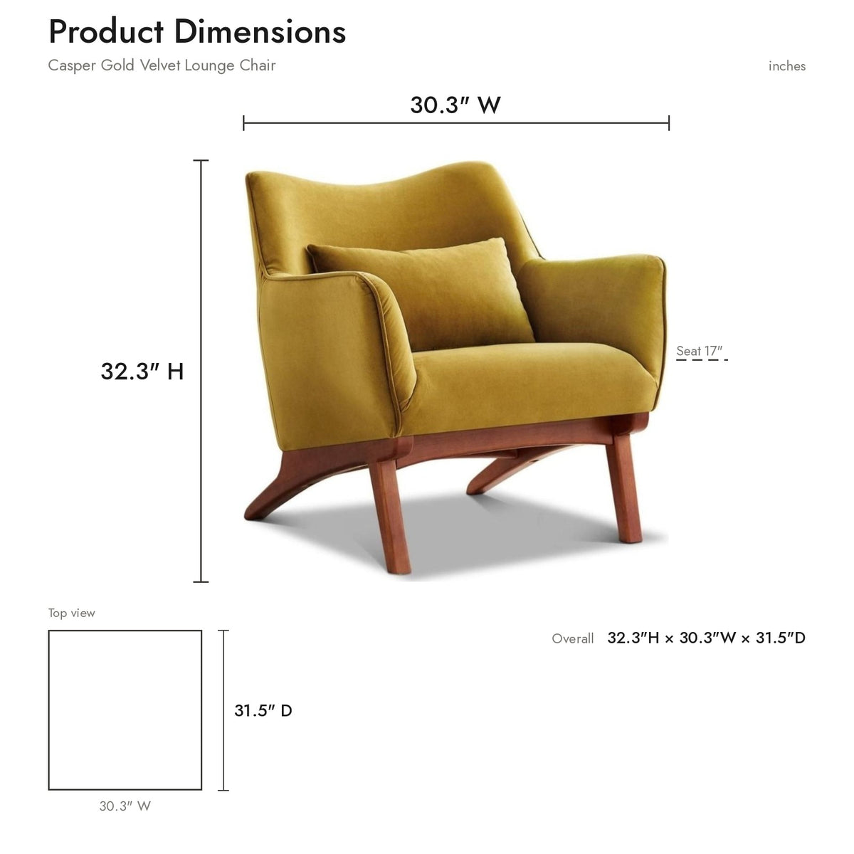 Casper Gold Velvet Lounge Chair - MidinMod